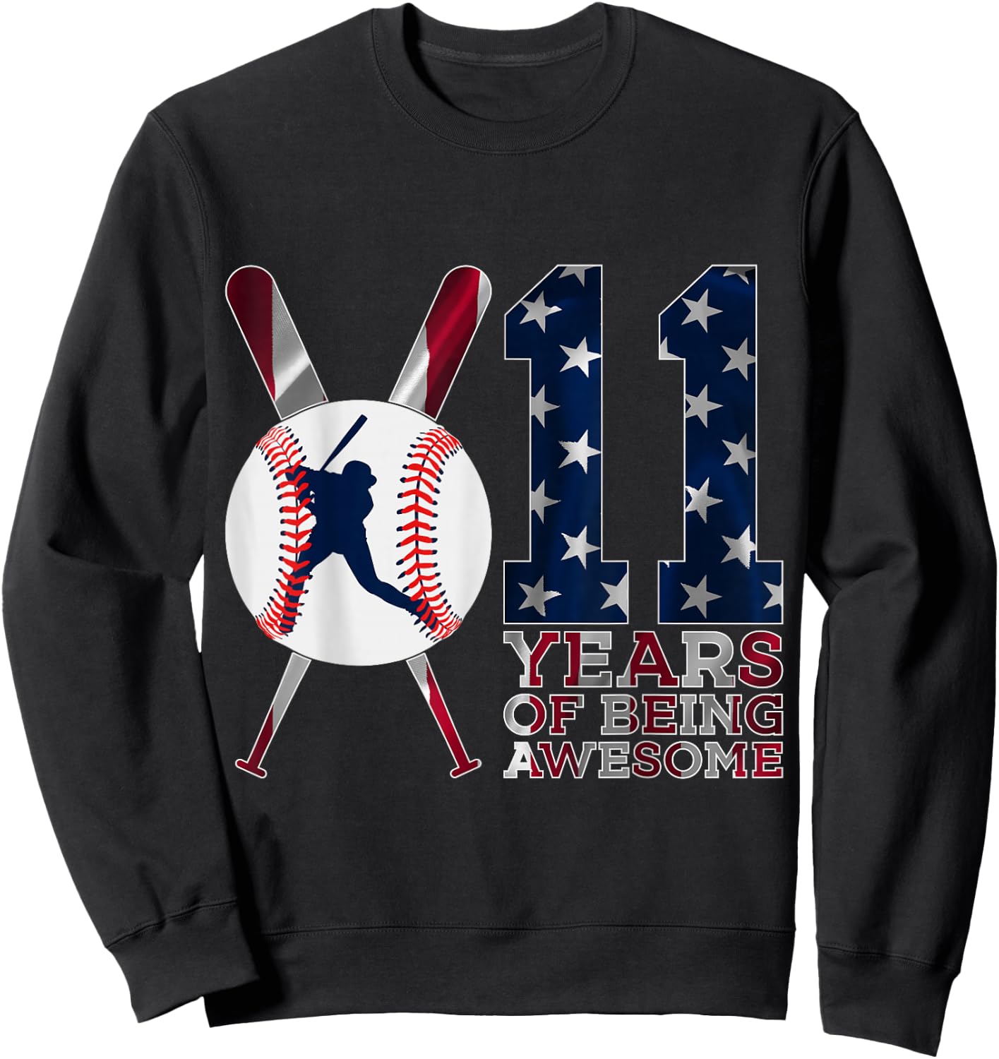 11 Years of Being Awesome Baseball 11th Birthday Sweatshirt - Sweatshirt | Black