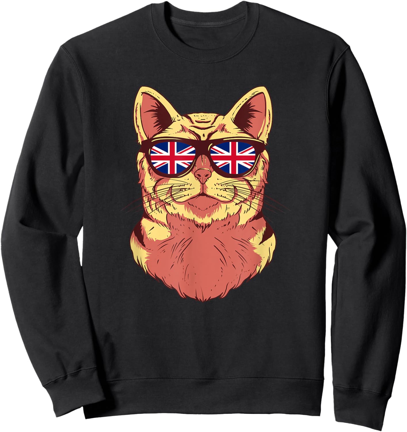 United Kingdom Flag British Cat Sunglasses Funny Cat Lover Men Women Kids Sweatshirt - Sweatshirt | Black
