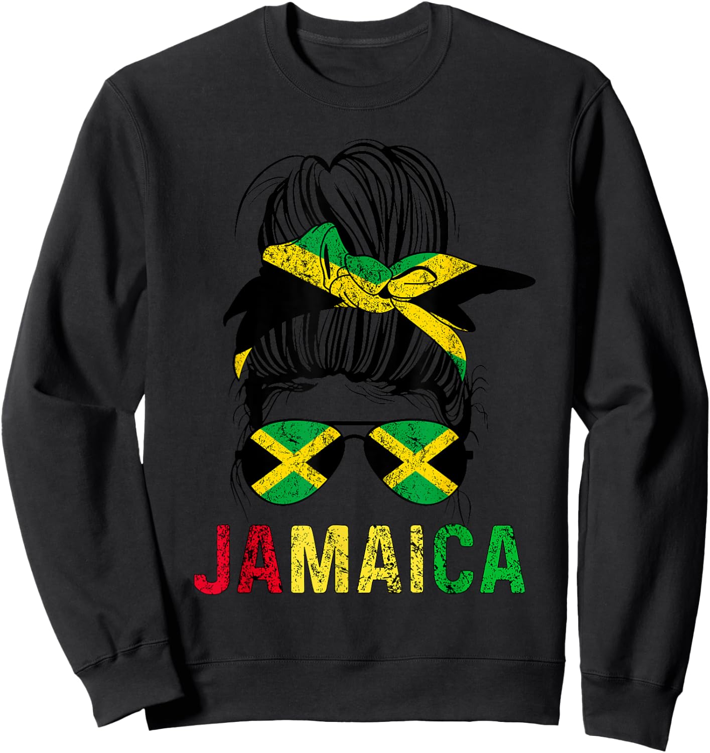 Jamaican Girl Messy Hair flag Jamaica Pride Patriotic Sweatshirt - Sweatshirt | Black