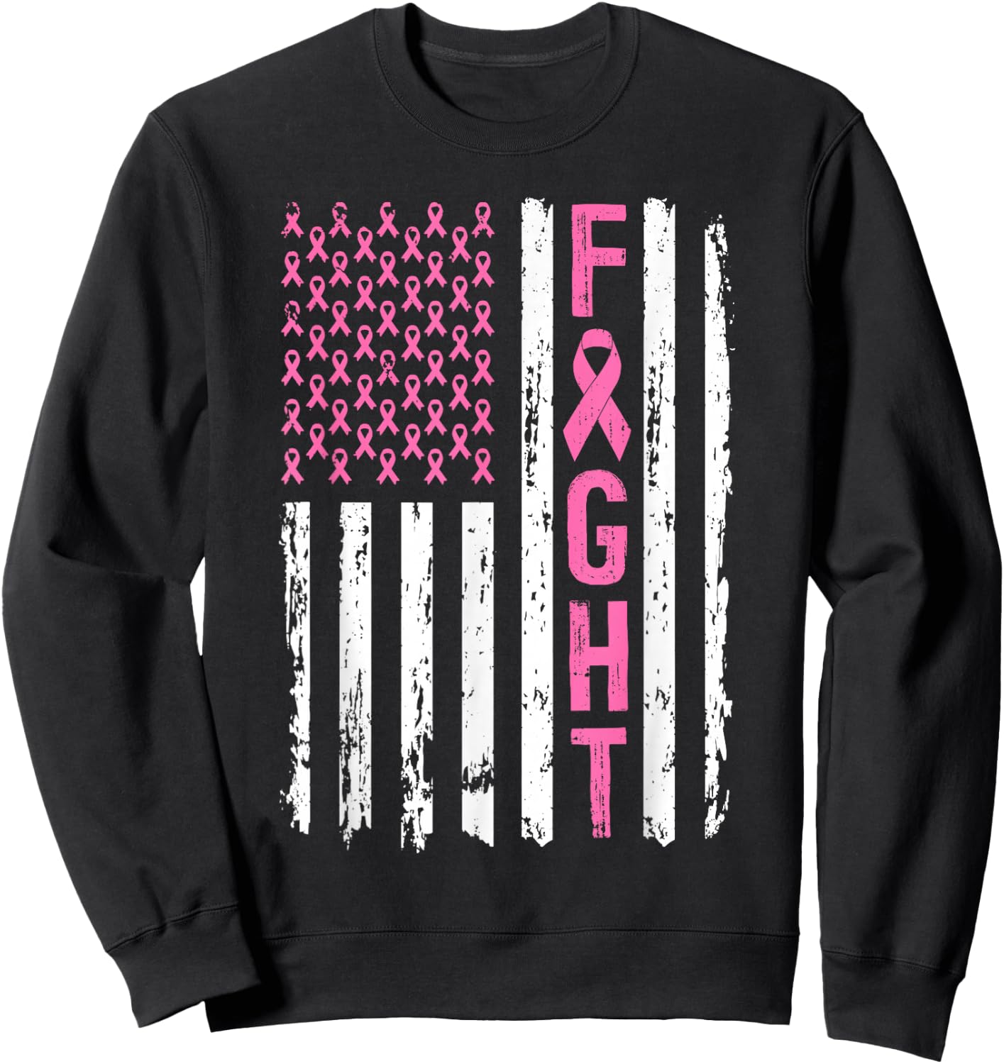 Fight Breast Survivor American Flag Breast Cancer Awarenes Sweatshirt - Sweatshirt | Black