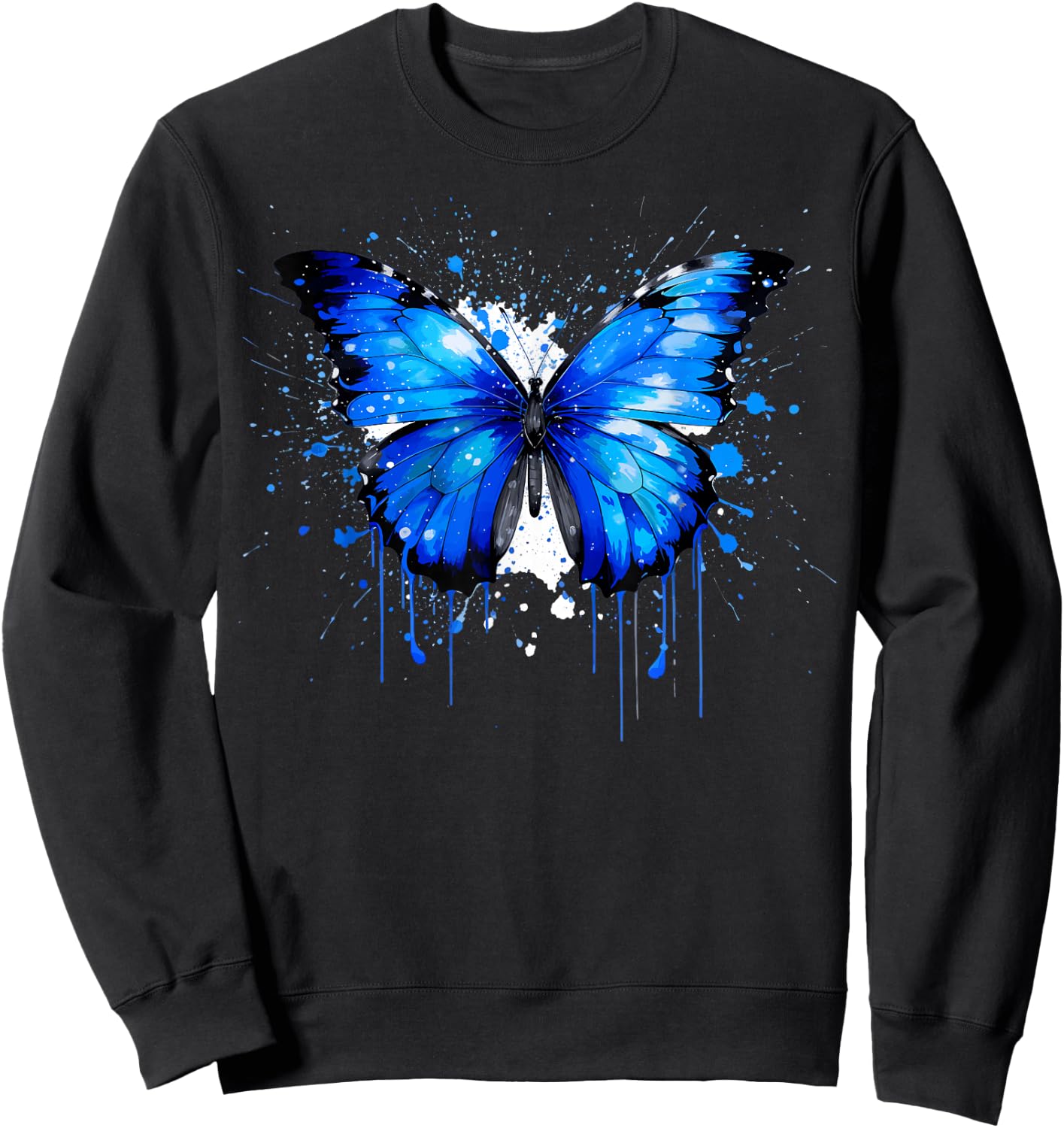 Blue Morpho Butterfly Paint Splatter, Lepidopterology Morpho Sweatshirt - Sweatshirt | Black