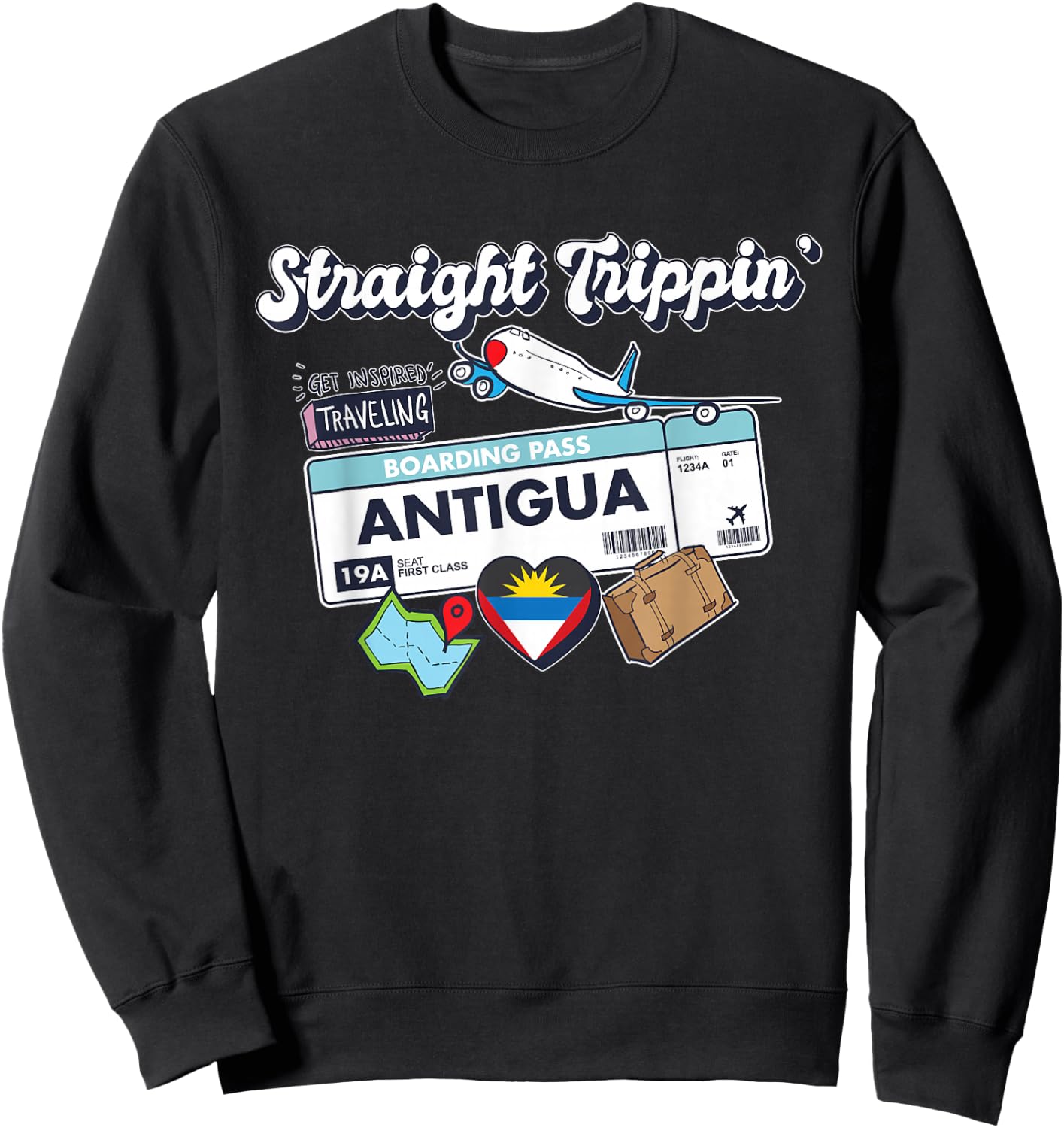 Straight Trippin' Antigua Vacation Tour Travel Trip Matching Sweatshirt - Sweatshirt | Black