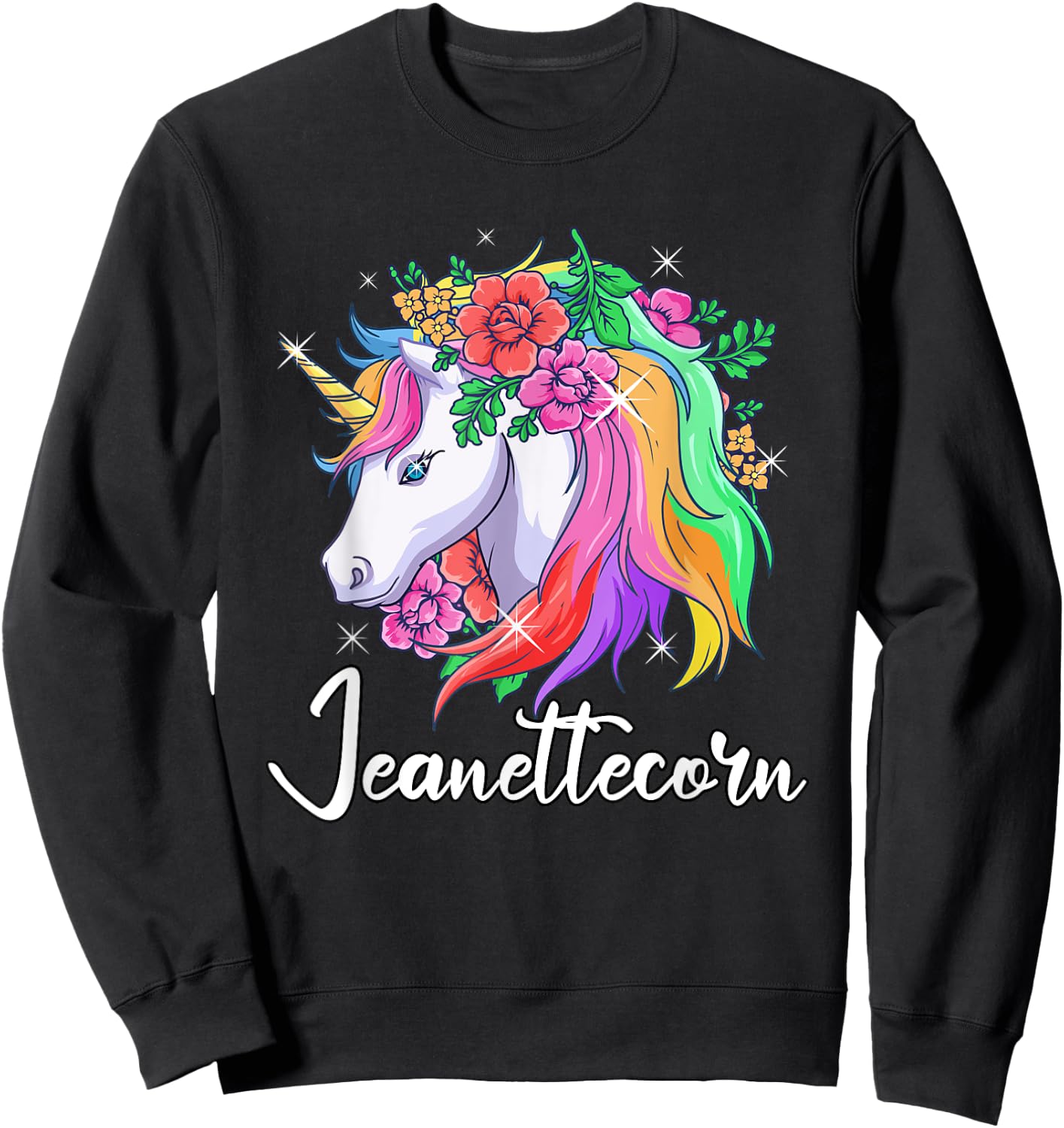 Cute Jeanettecorn Personalized Name Unicorn Jeanette Sweatshirt - Sweatshirt | Black