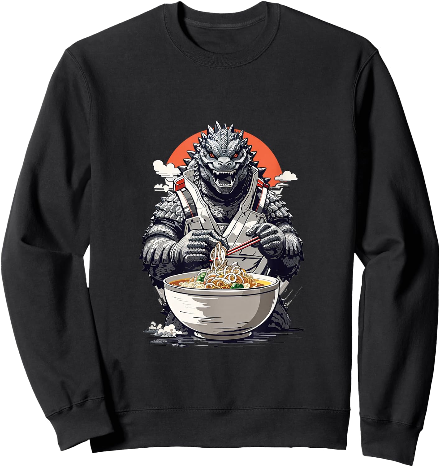 Japanese Monster Kaiju Eating Ramen Sweatshirt - Sweatshirt | Black