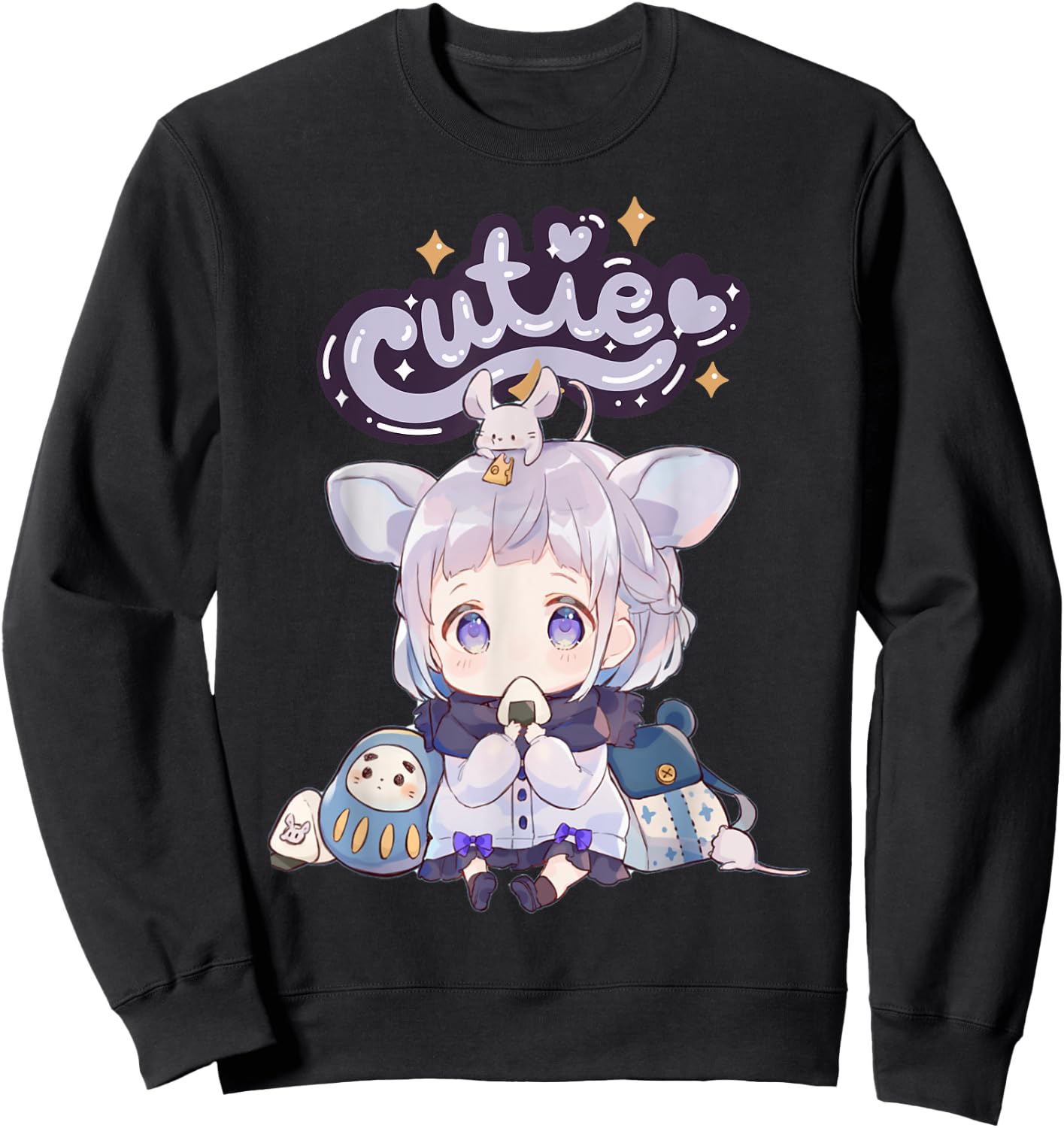 Anime Cutie Onigiri Girl Cute Kawaii UwU Sweatshirt - Sweatshirt | Black