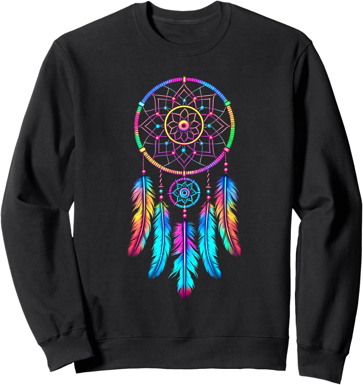 Colourful Dream Catcher Feather Tribal Indian Tattoo Dreamcatcher Sweatshirt - Sweatshirt | Black