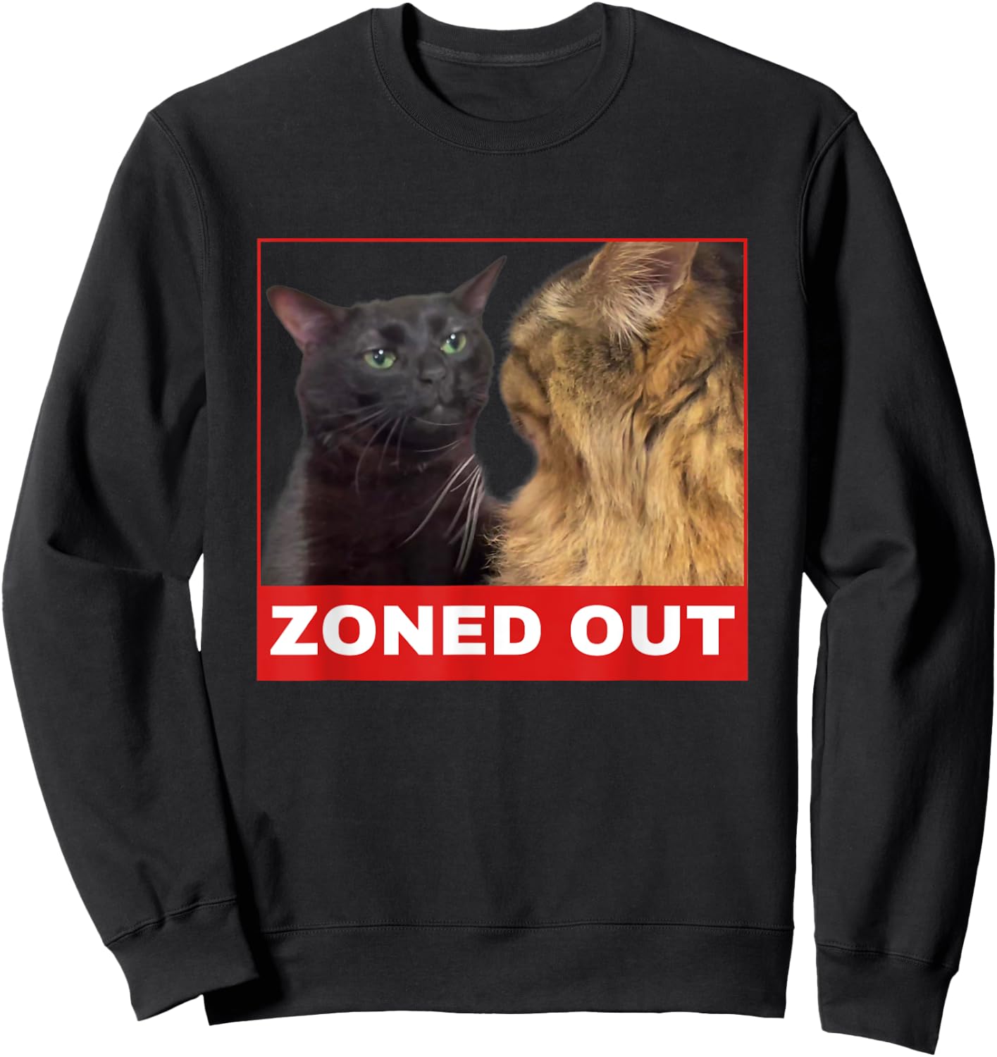 Black Cat Zoning Out , funny cat zoning meme Women Girls Kids Sweatshirt - Sweatshirt | Black