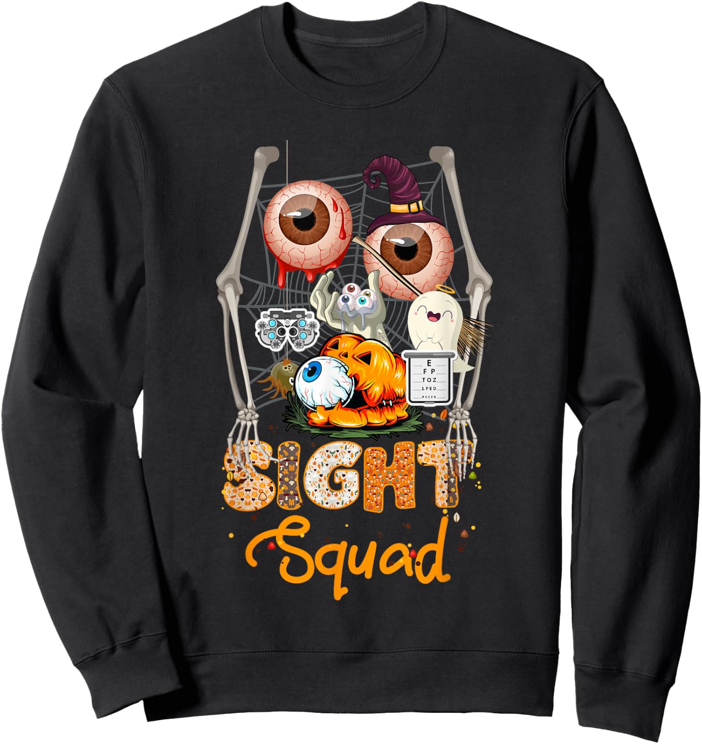 Optometrist Halloween Sight Squad Witch Pumpkin Optician Sweatshirt - Sweatshirt | Black
