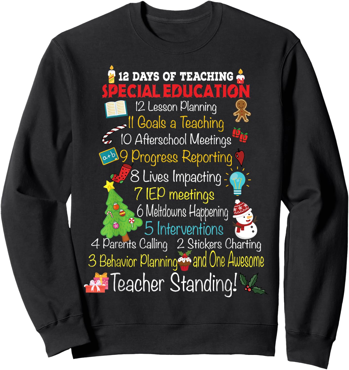 Teacher Joy Larsen Falls Apparel -Adults Black Christmas Special Education Teacher Sweatshirt - Sweatshirt | Black
