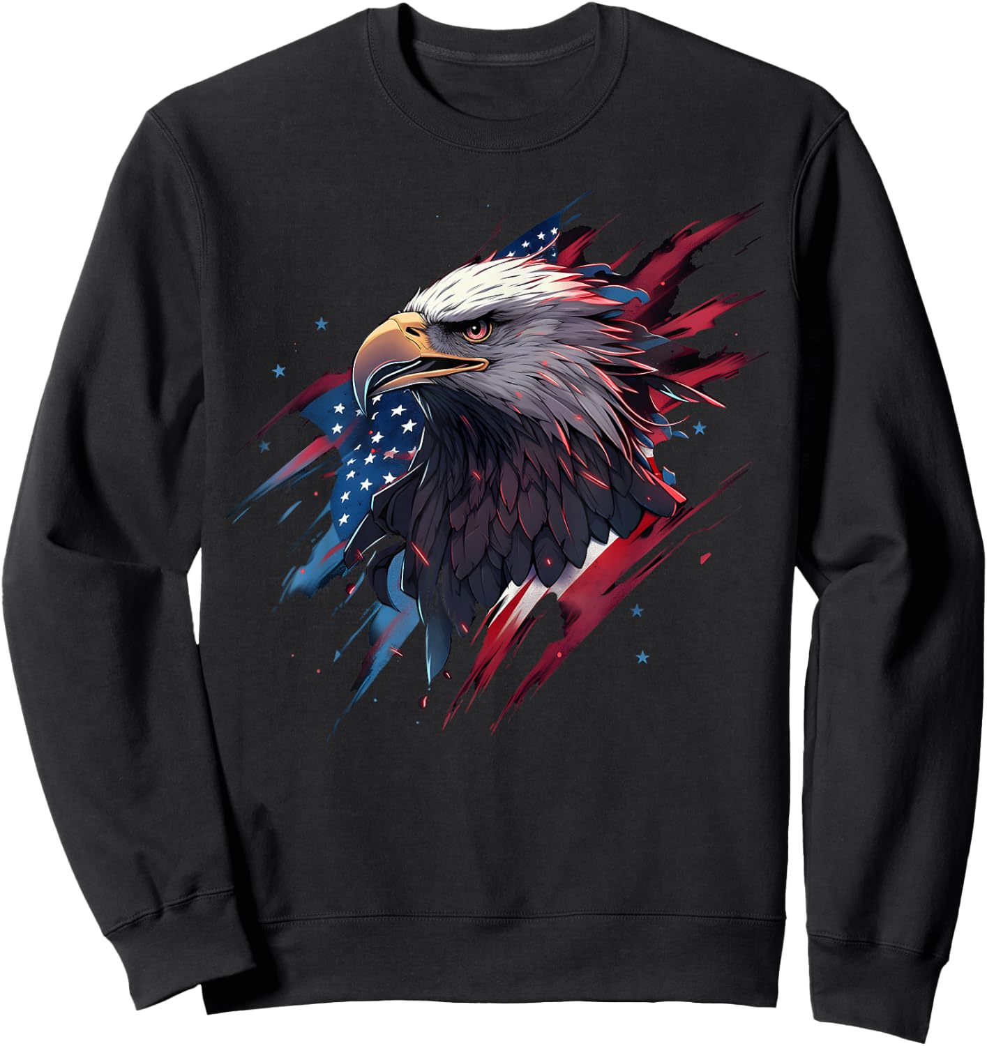 Eagle Bird 4th of July American Flag Veterans Memorial Sweatshirt - Sweatshirt | Black