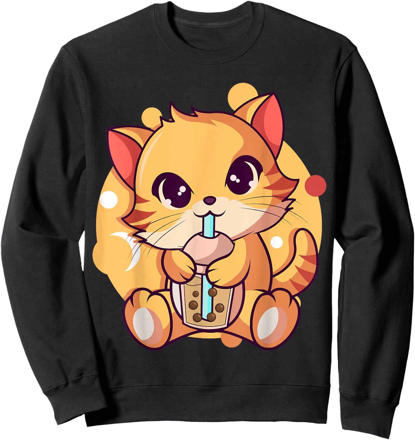 Kawaii Anime Cat Drinking Boba Tea Cat Bubble Tea Women Girls Kids Sweatshirt - Sweatshirt | Black