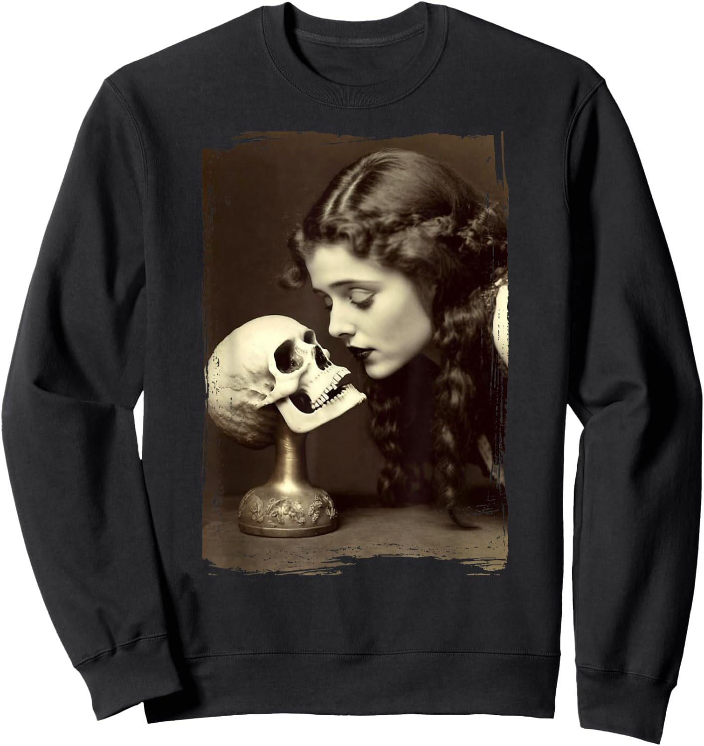 Vintage Witch Sorceress Skeleton Skull Kiss 1910 Photography Sweatshirt - Sweatshirt | Black