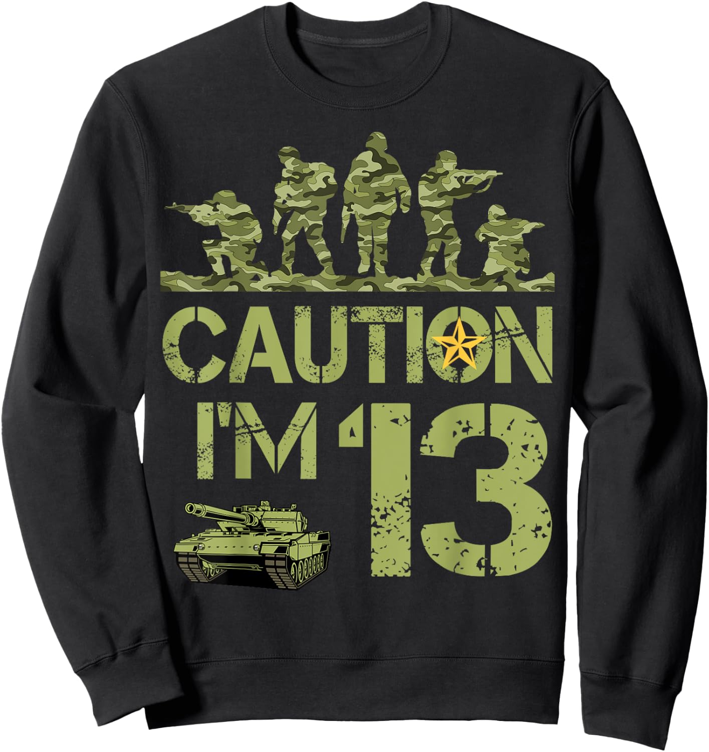 13th Birthday Military I'm 13 Year Old Soldier Camo Birthday Sweatshirt - Sweatshirt | Black