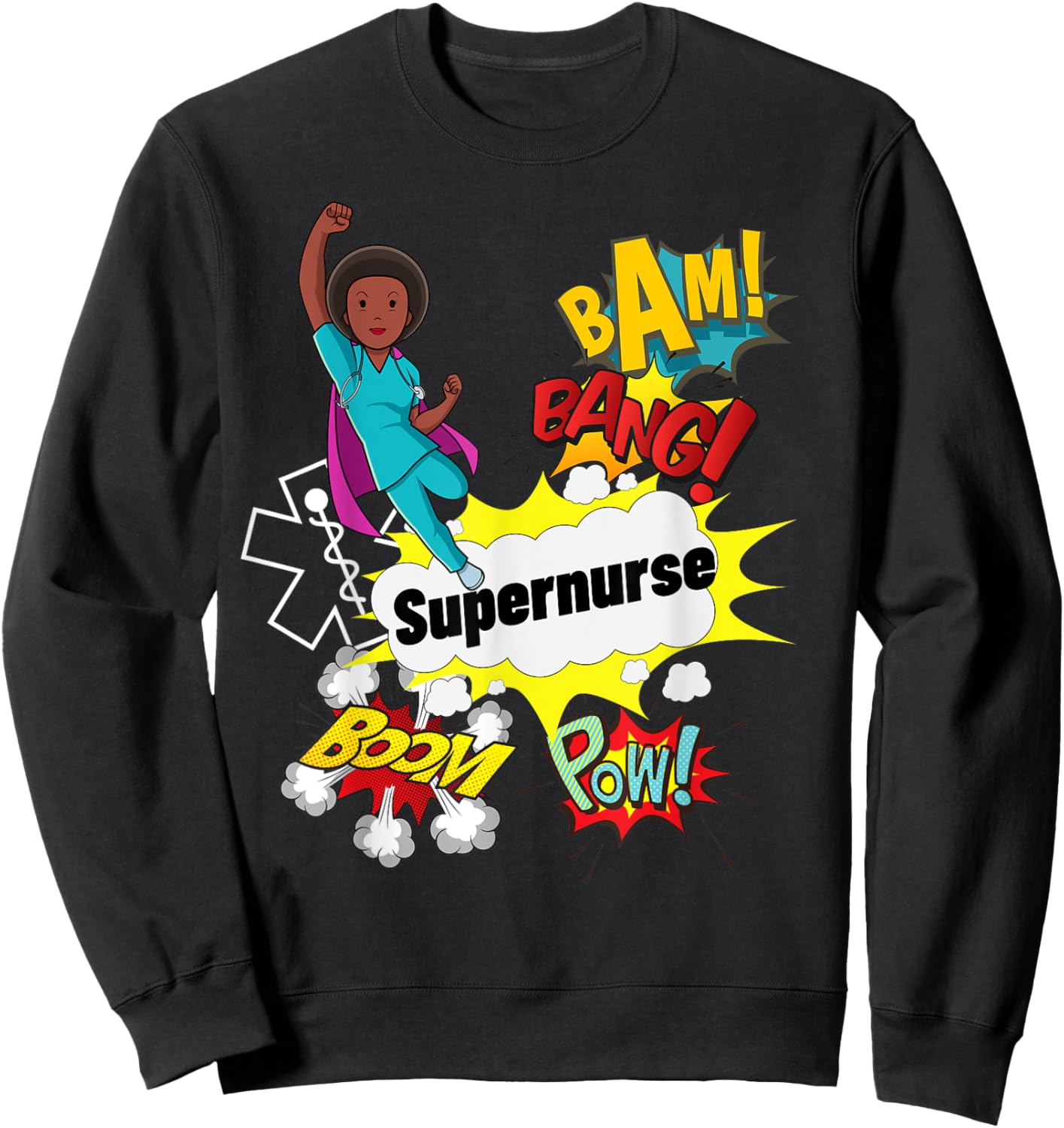 Supernurse Comic Superhero Style RN Black Woman Nursing Gift Sweatshirt - Sweatshirt | Black