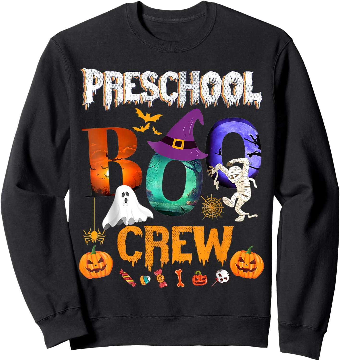 Preschool Boo Crew Teacher Student Funny Halloween Costume Men Women Kids Sweatshirt - Sweatshirt | Black