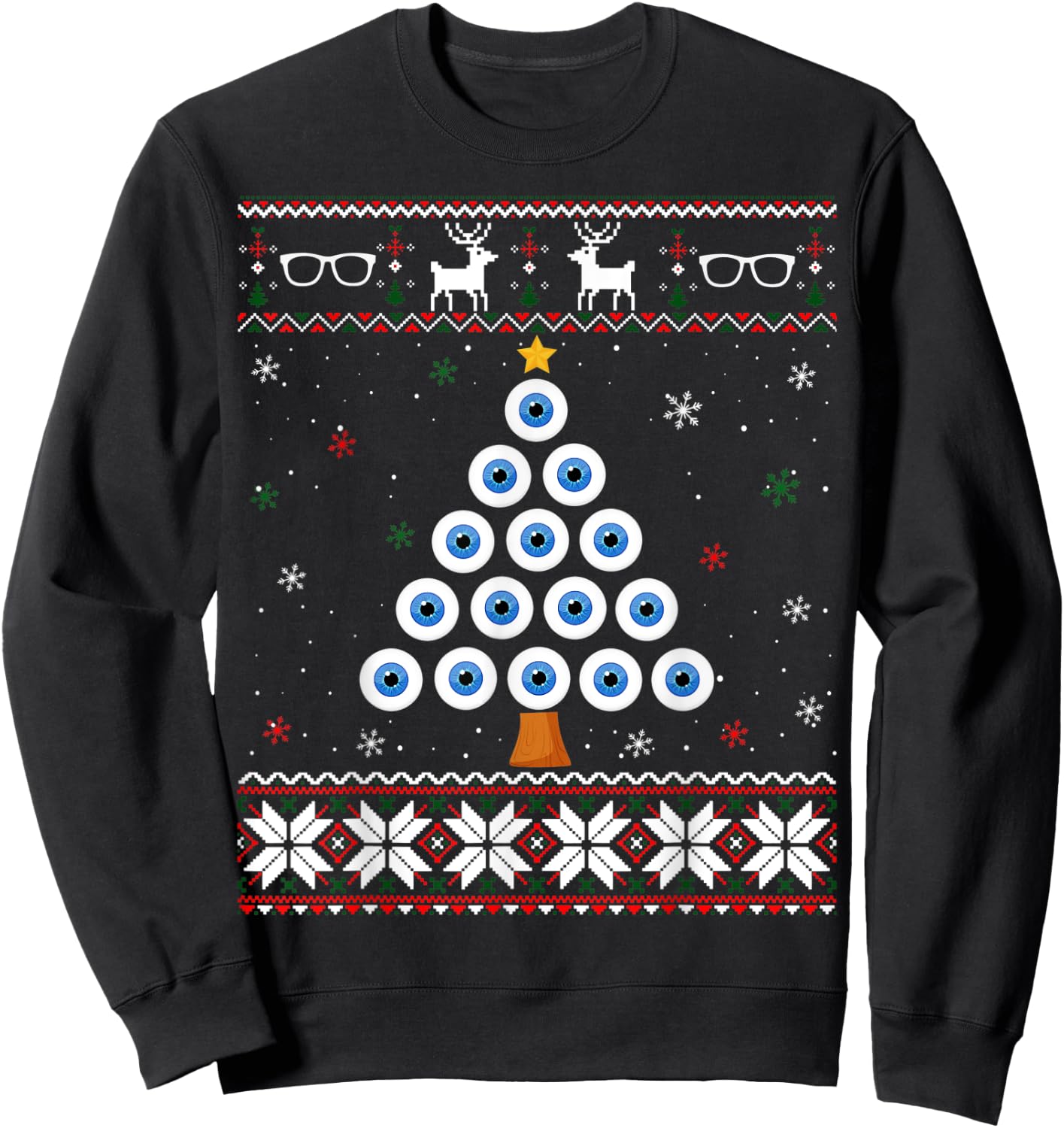 Eye Ball Christmas Tree Optometry Ugly Xmas Sweater Sweatshirt - Sweatshirt | Black