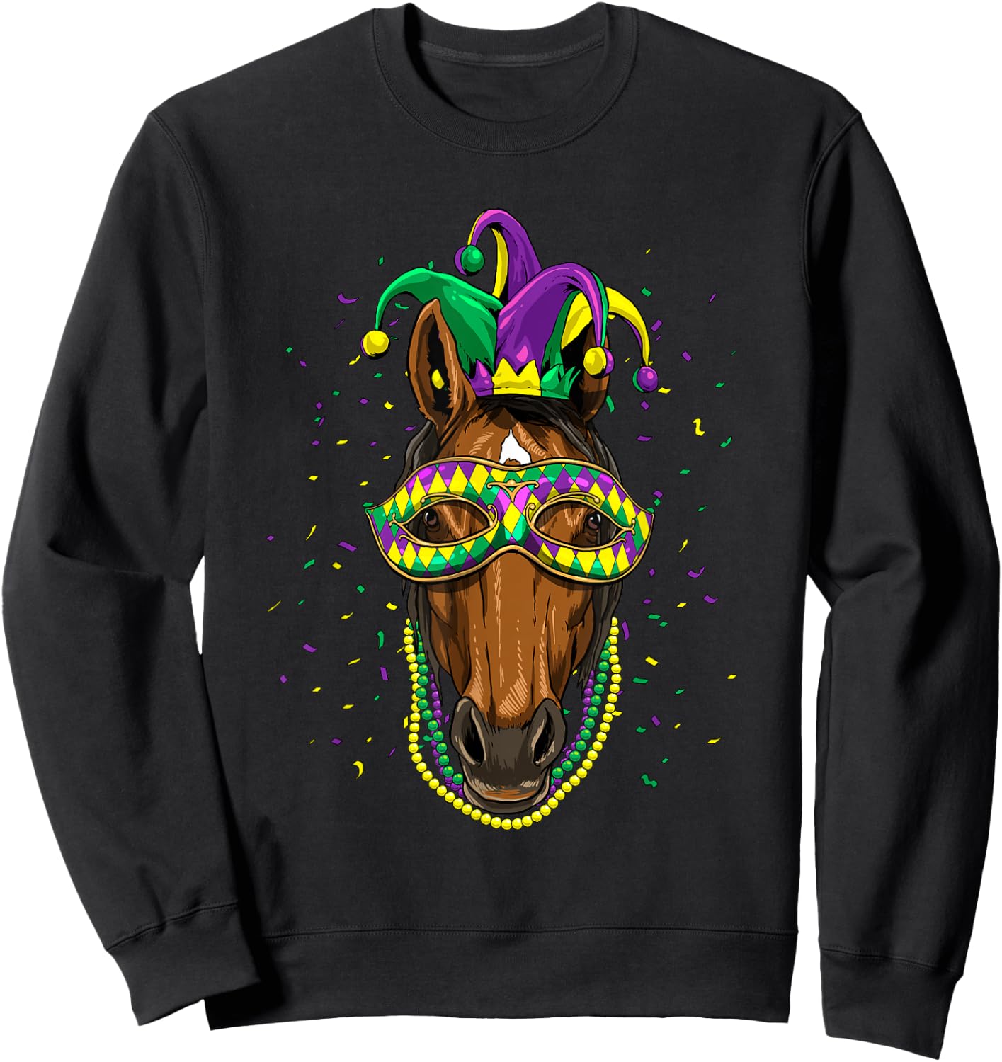 Mardi Gras Shirt Jester Horse Cowboy Cowgirl Horse Lover Sweatshirt - Sweatshirt | Black