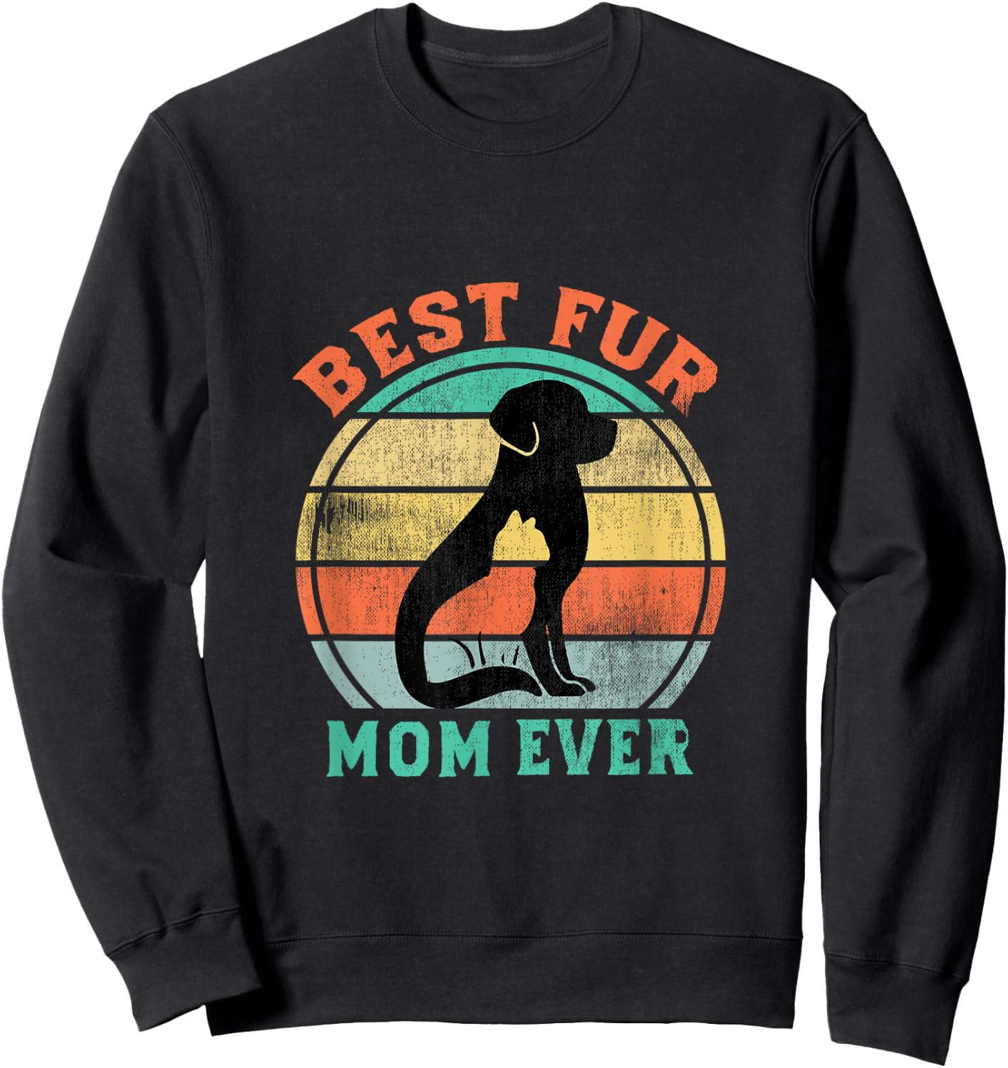 Best Fur Mom Ever Funny Retro Vintage Cat and Dog Owner Men Women Kids Sweatshirt - Sweatshirt | Black