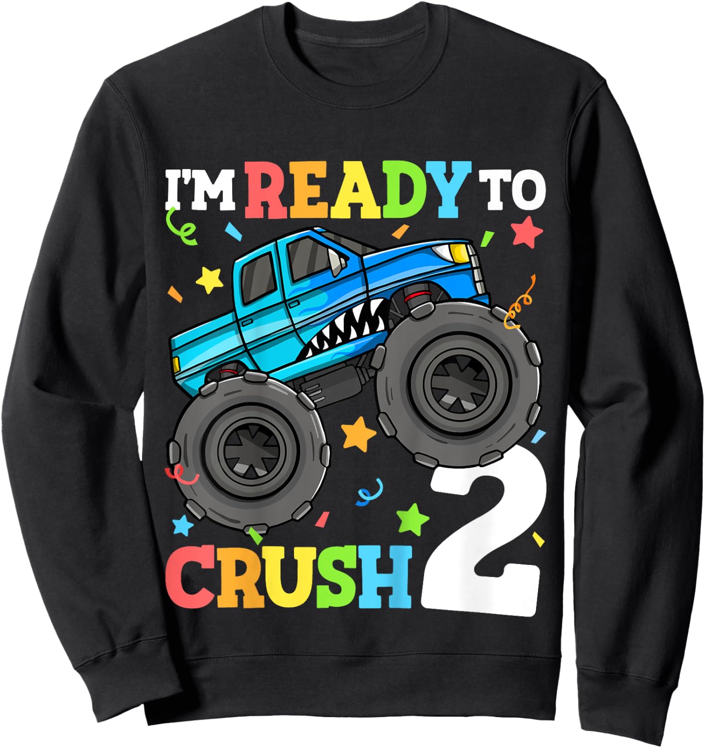Kids Monster Truck Shark 2nd Birthday Boy Toddler 2 Two Year Old Sweatshirt - Sweatshirt | Black