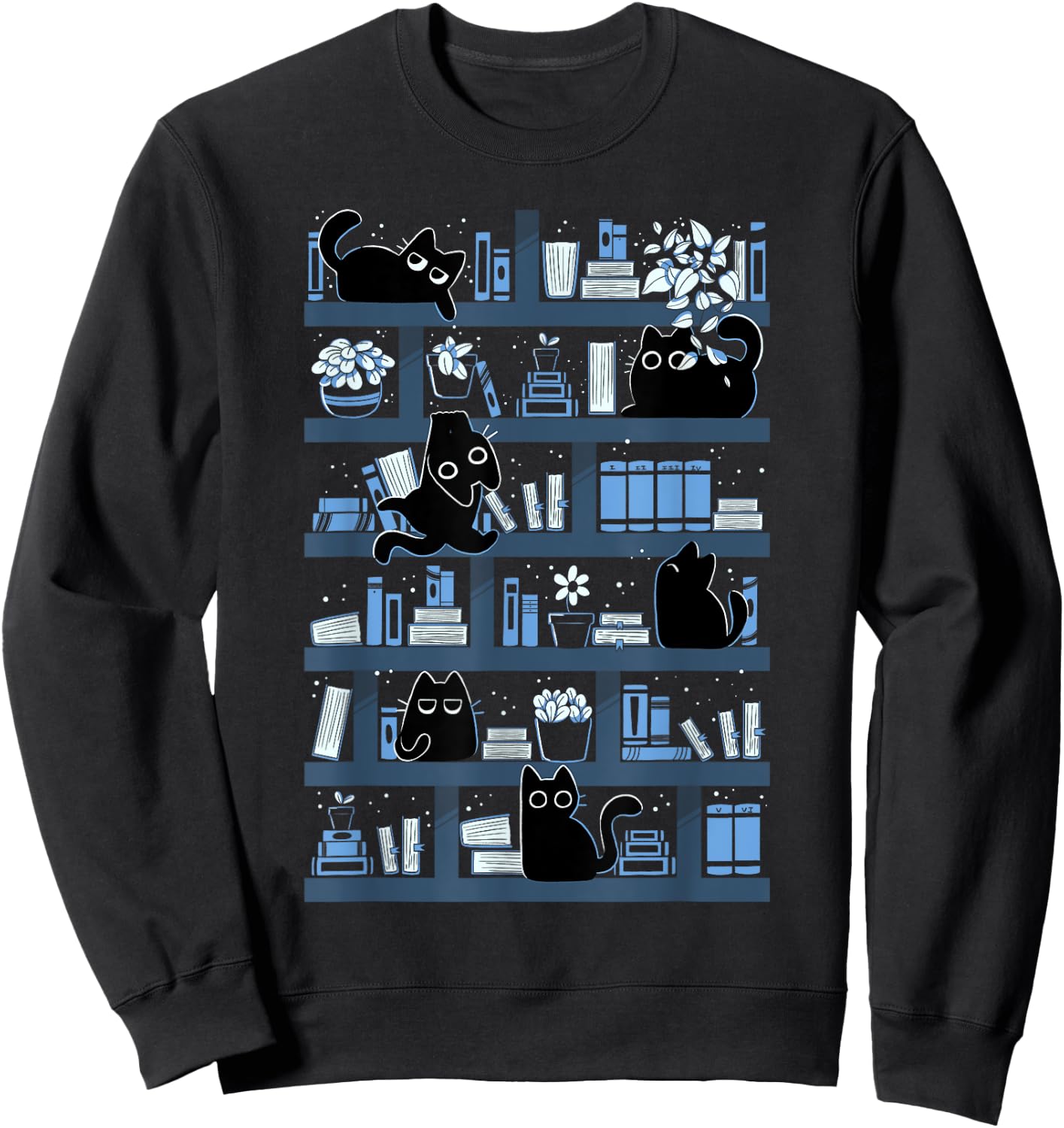 Purrfect Library Cats On A Bookshelf Cute Book Reader Sweatshirt - Sweatshirt | Black