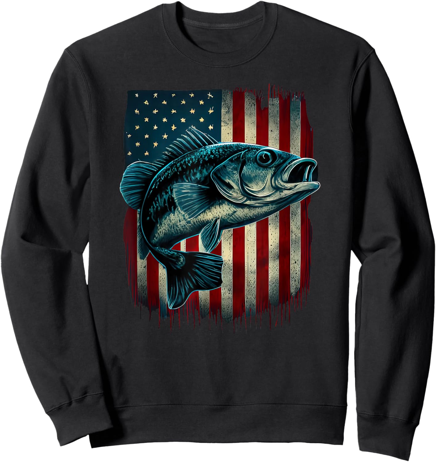 Fishing American Flag Vintage USA Bass Fisherman Gift Sweatshirt - Sweatshirt | Black