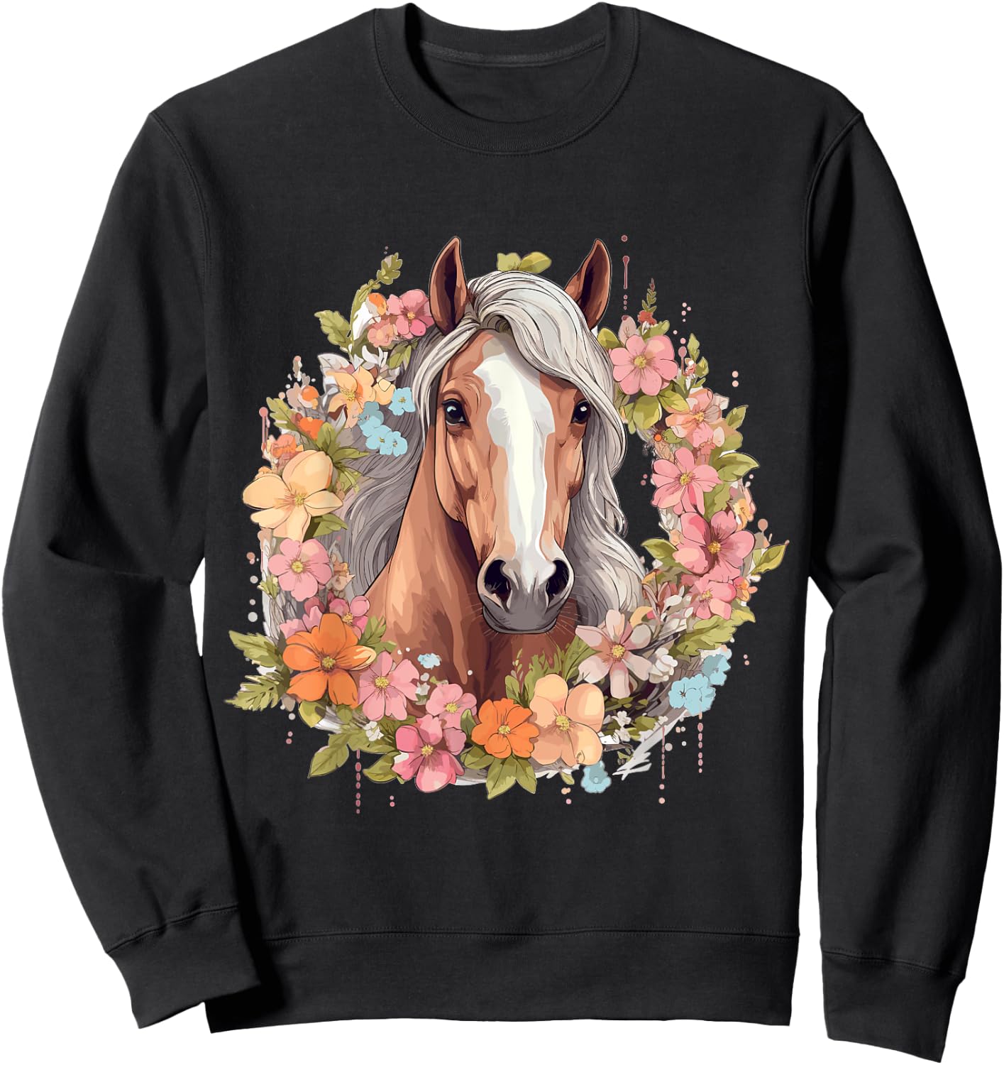 Horse Riding Horses with Flowers Sweatshirt - Sweatshirt | Black
