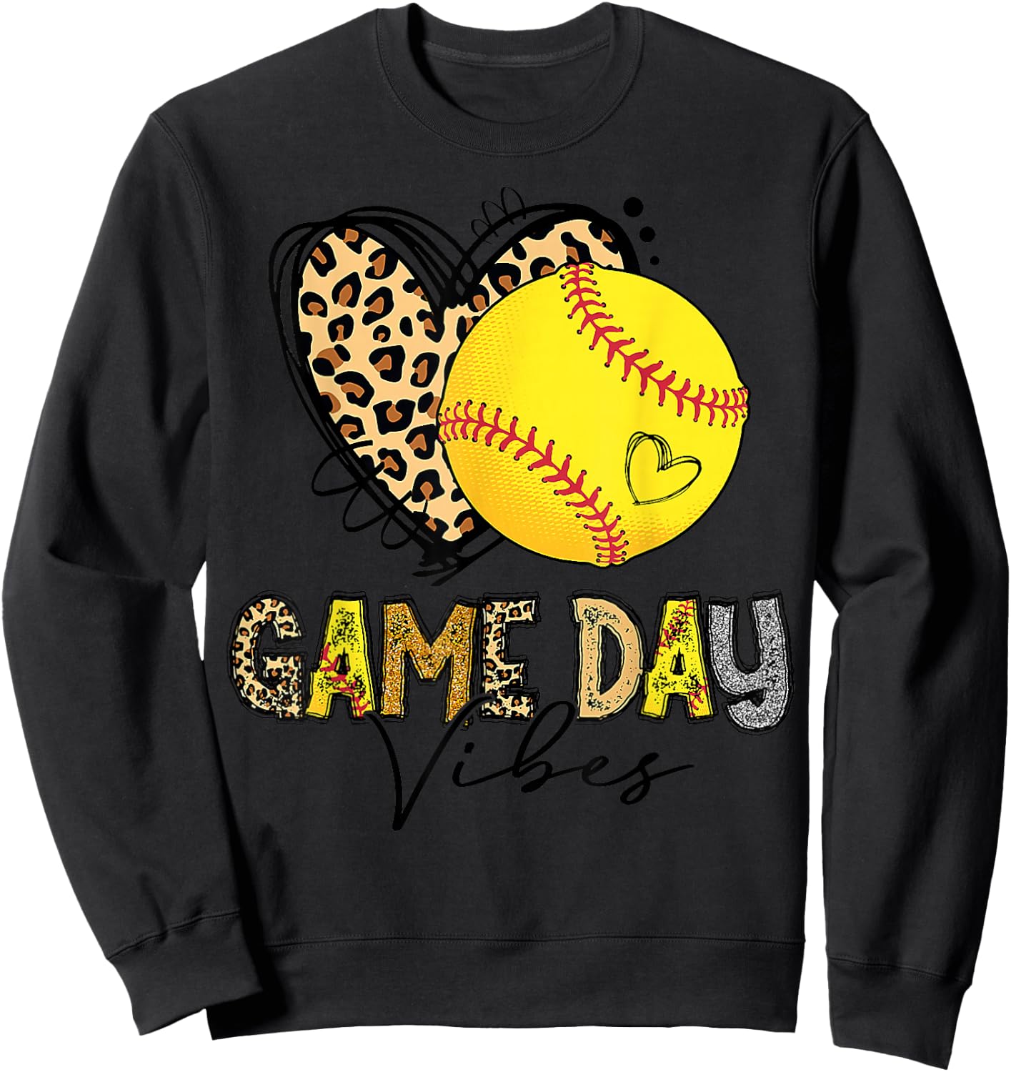 Bleached Softball Game Day Vibes Leopard Heart Headband Mom Sweatshirt - Sweatshirt | Black