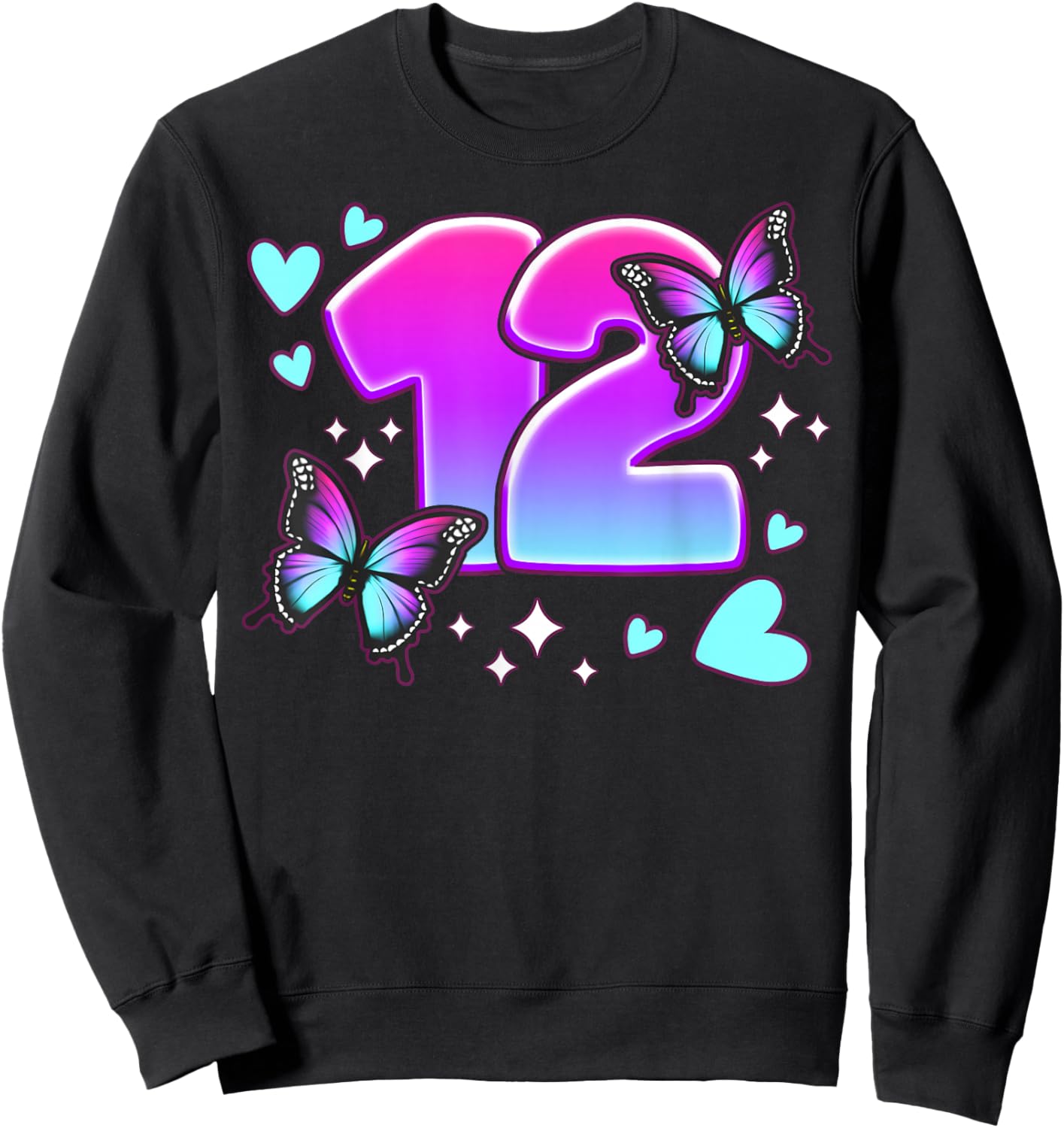 Birthday Girl 12 Years, Butterflies and Number 12 Sweatshirt - Sweatshirt | Black