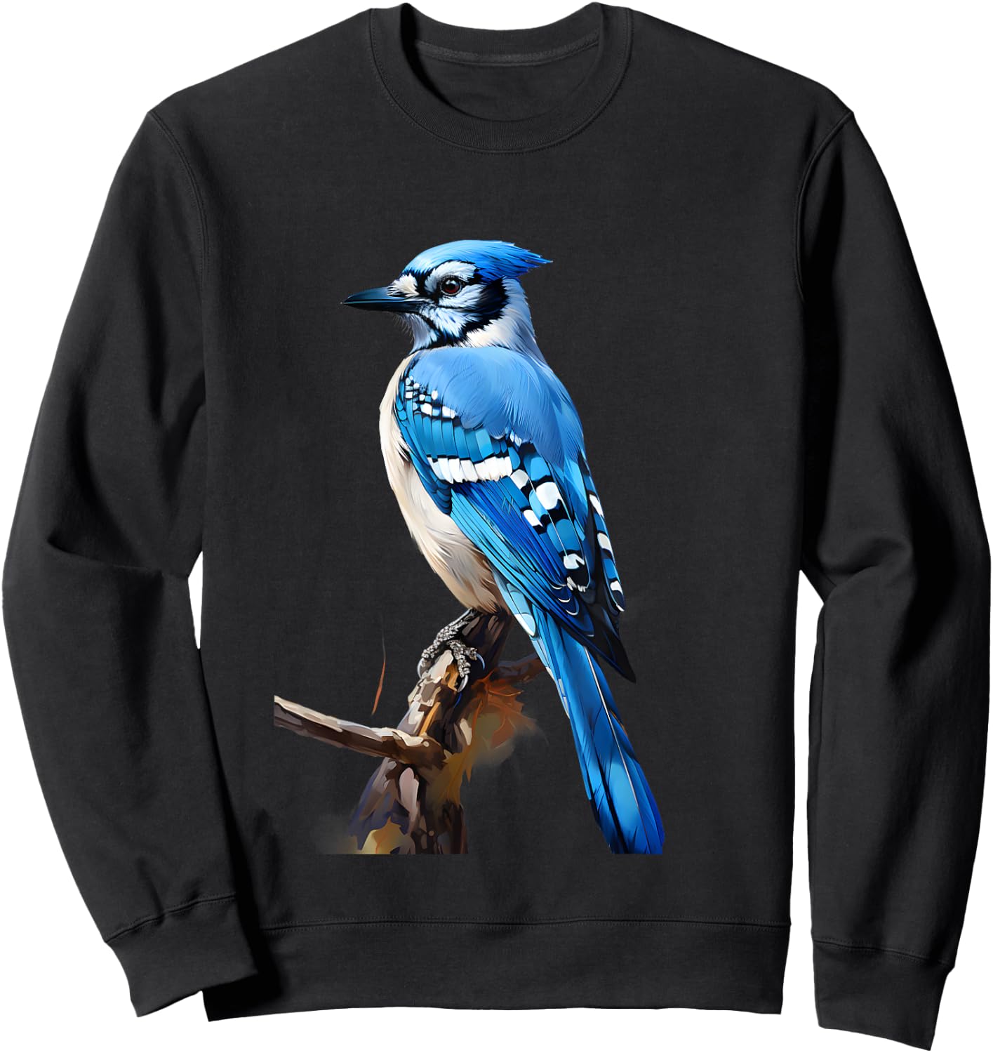 Realistic Blue Jay Gift on a Tree Branch Sweatshirt - Sweatshirt | Black