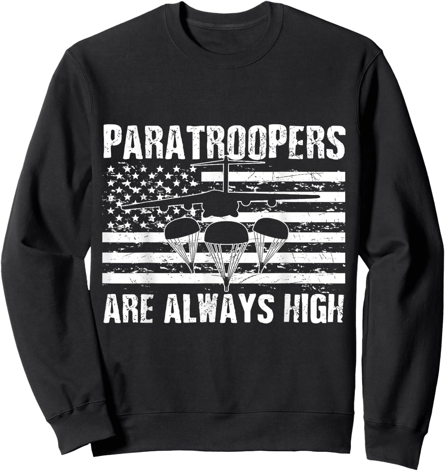 Paratrooper American Flag US Army Soldier Veterans Day Sweatshirt - Sweatshirt | Black