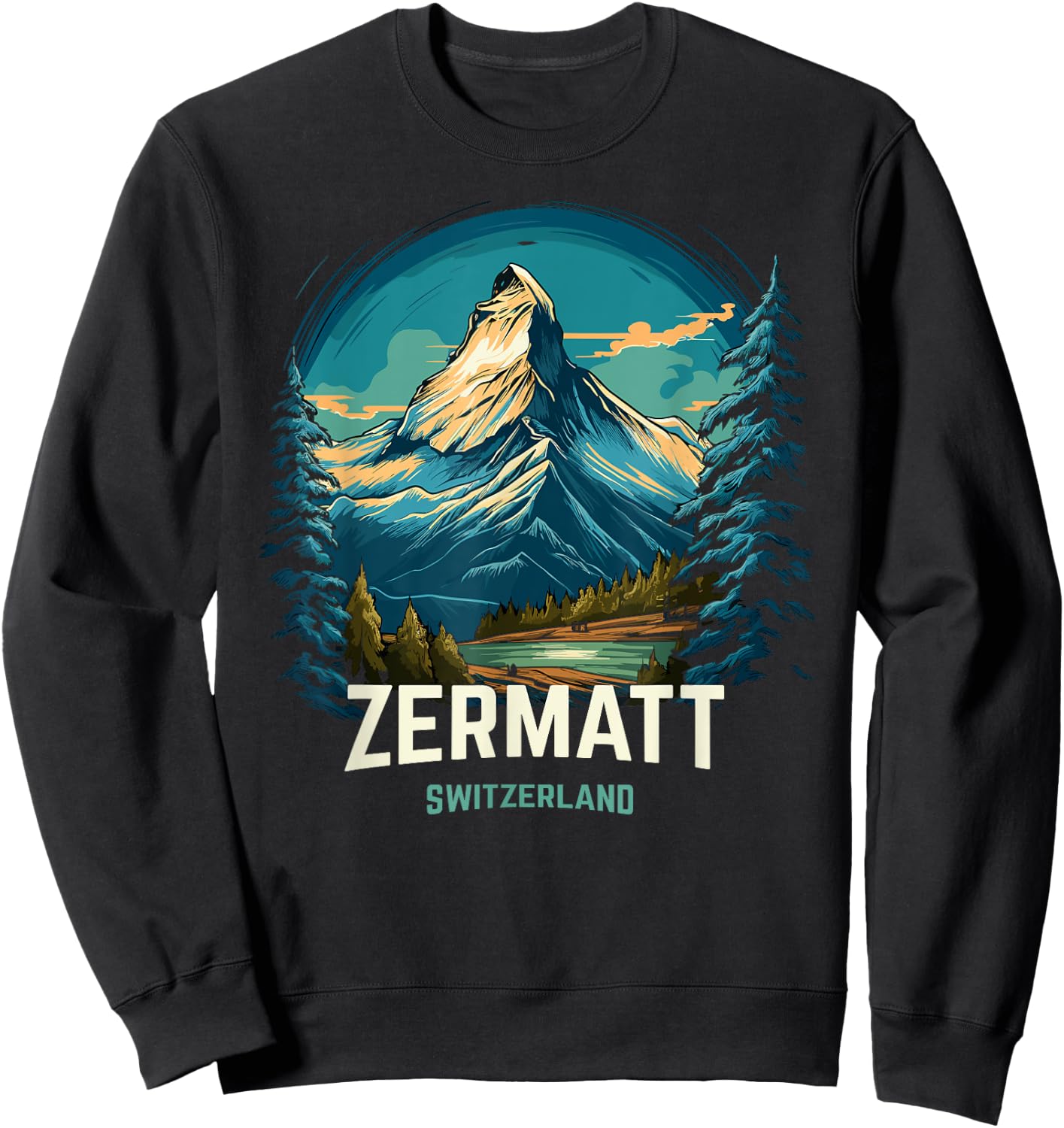Zermatt Switzerland Vintage Ski Trip Matterhorn Sweatshirt - Sweatshirt | Black