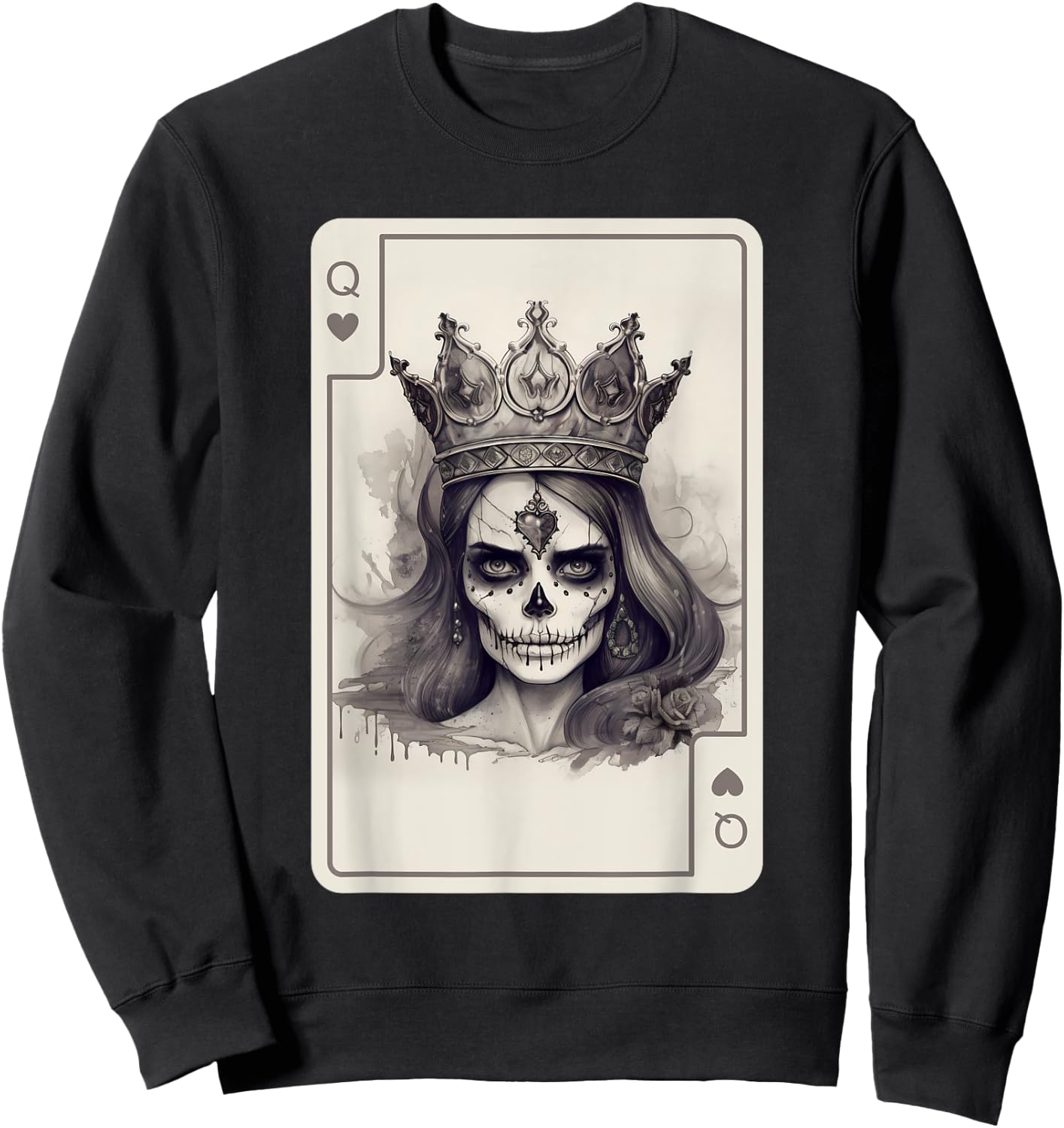 Queen of Hearts Gothic Poker Card Game Halloween Creepy Sweatshirt - Sweatshirt | Black