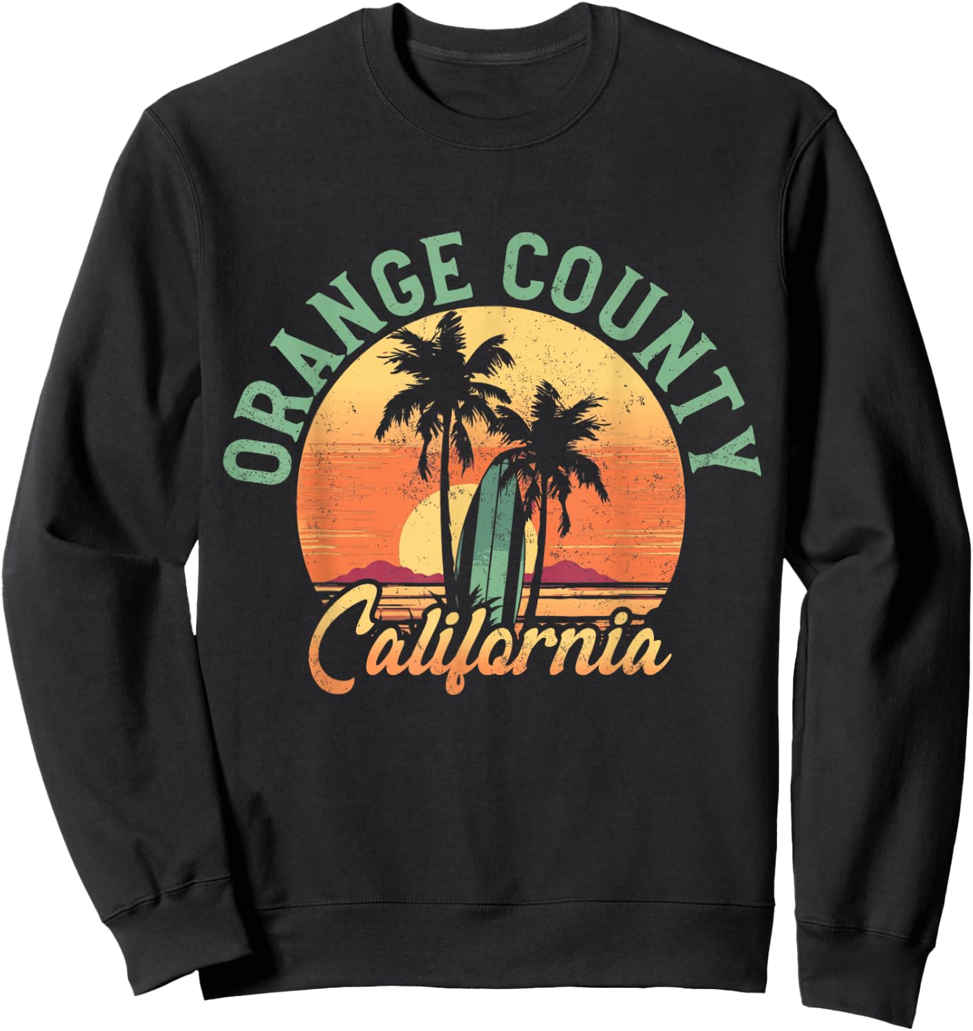 Orange County California Retro Surfer Vintage Beach Sweatshirt - Sweatshirt | Black