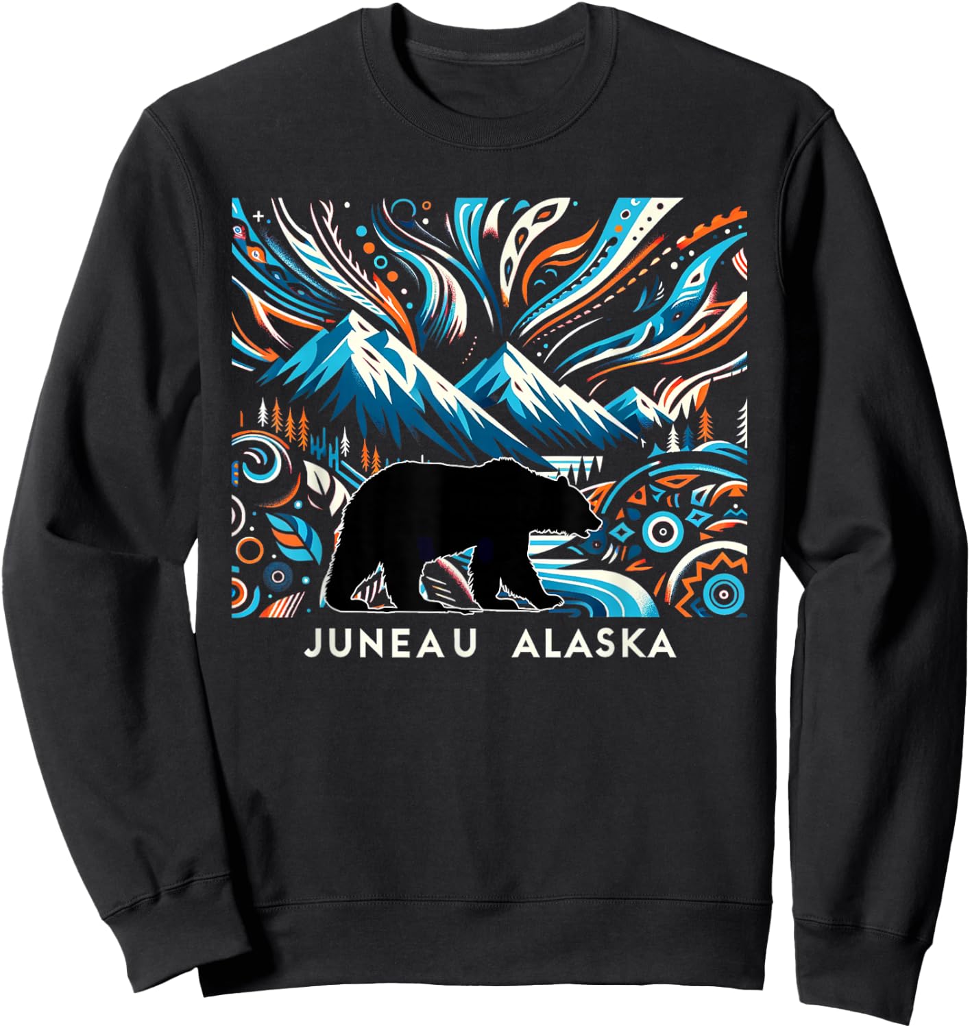 Alaska State Mountain With Bear Juneau Alaska Souvenir Sweatshirt - Sweatshirt | Black