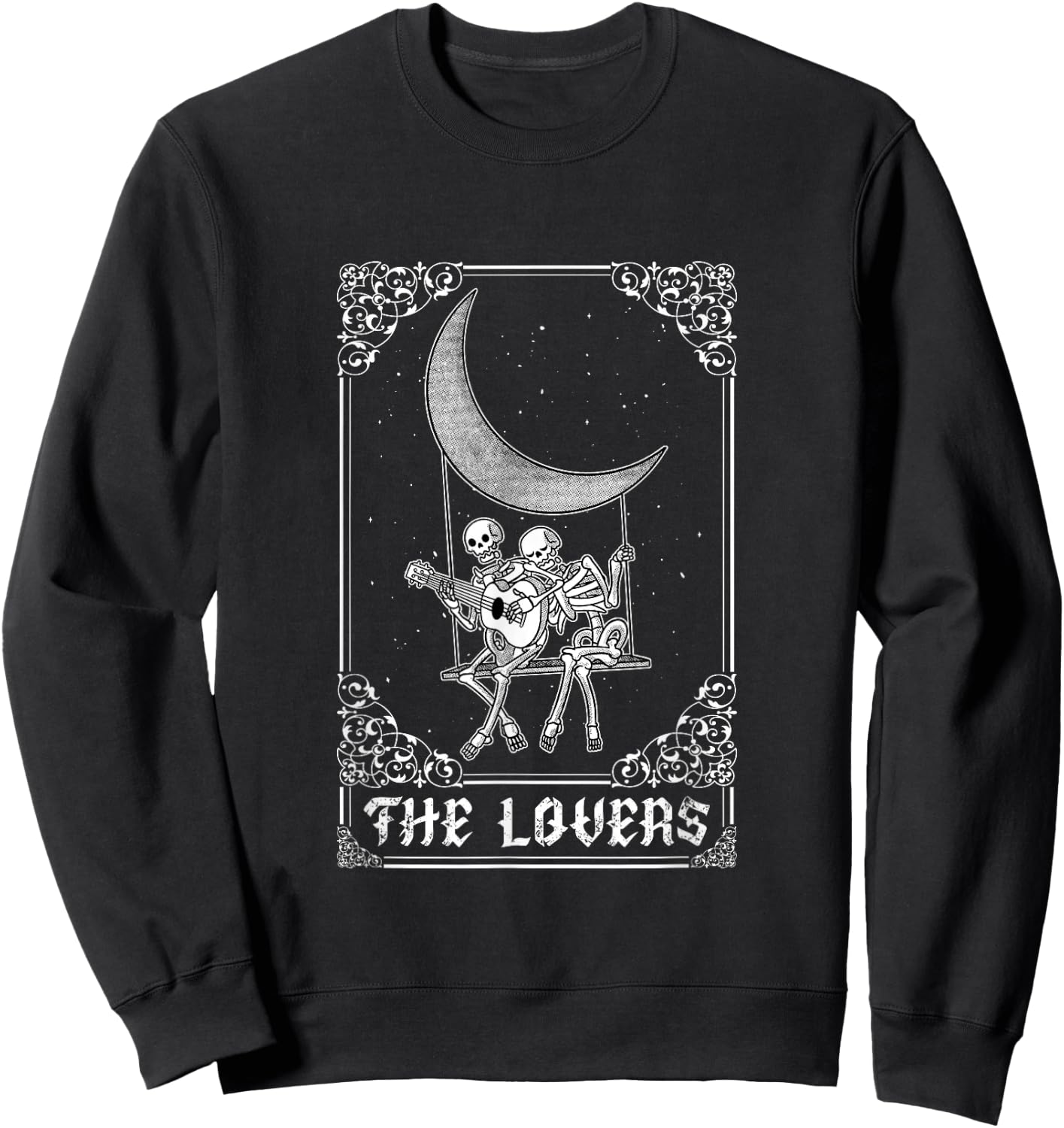 The Lovers Vintage Tarot Card Gothic Halloween Skeleton Moon Sweatshirt - Sweatshirt | Black
