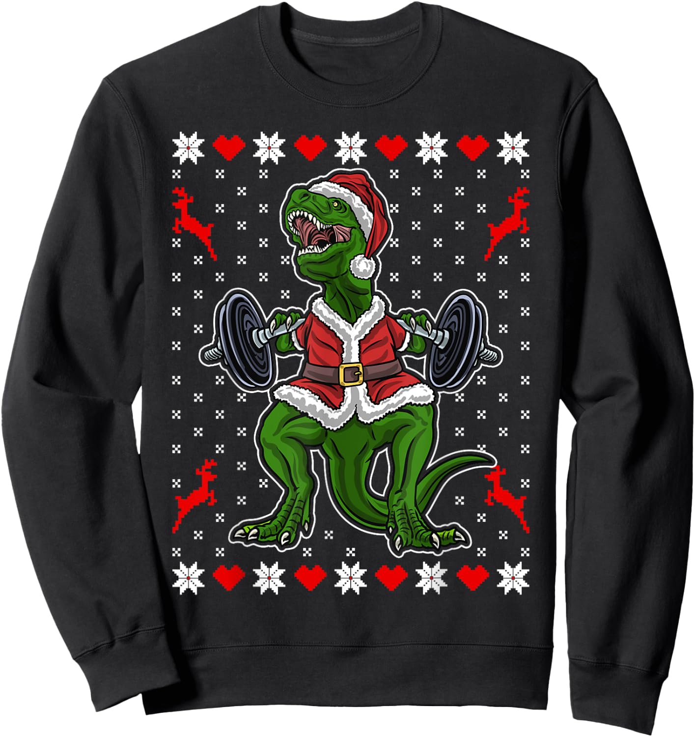 Cute T-Rex in the Gym - Funny Weight Lifting Christmas Dino Sweatshirt - Sweatshirt | Black