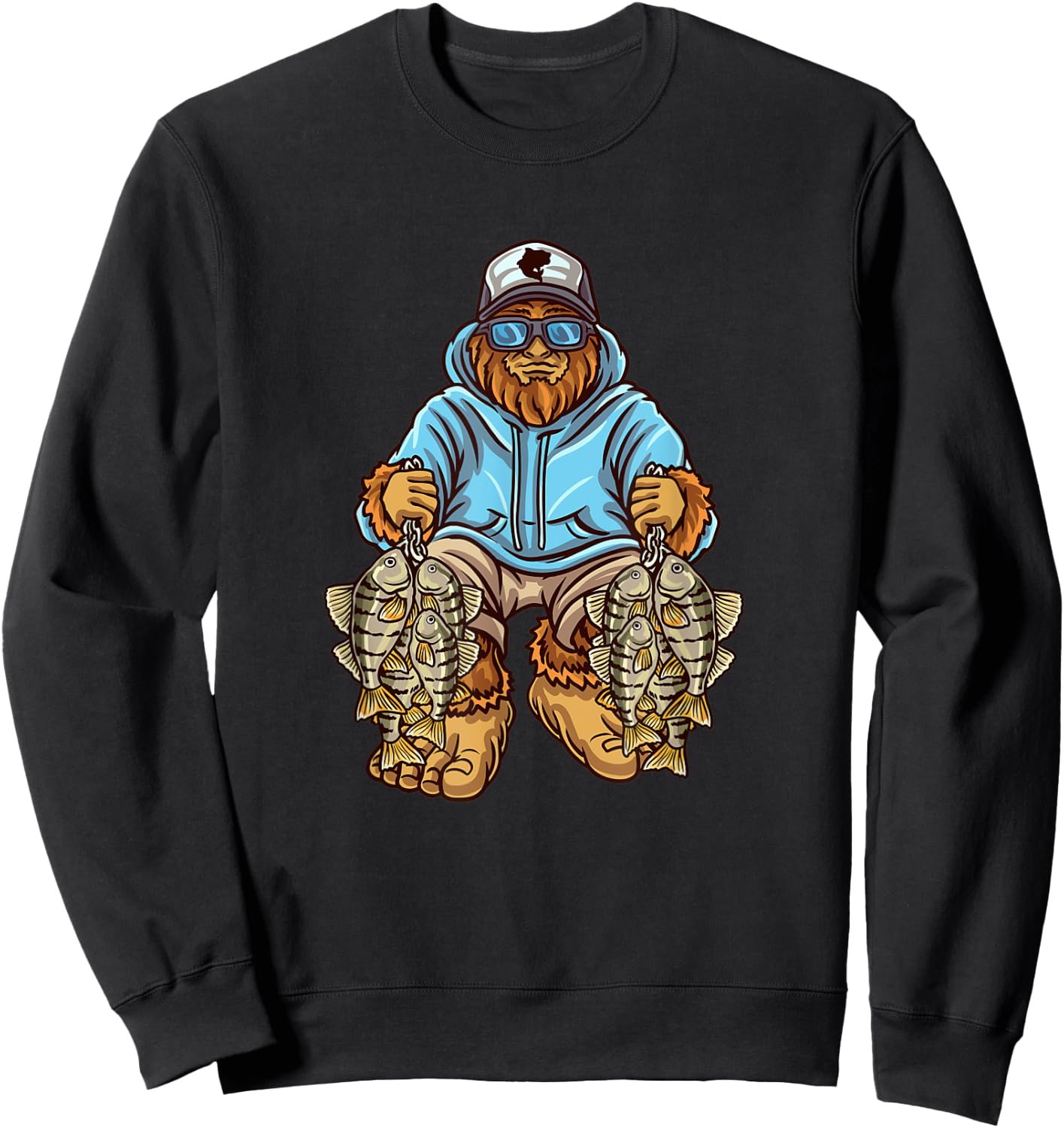 Perch Fishing Bigfoot Fisherman Sweatshirt - Sweatshirt | Black