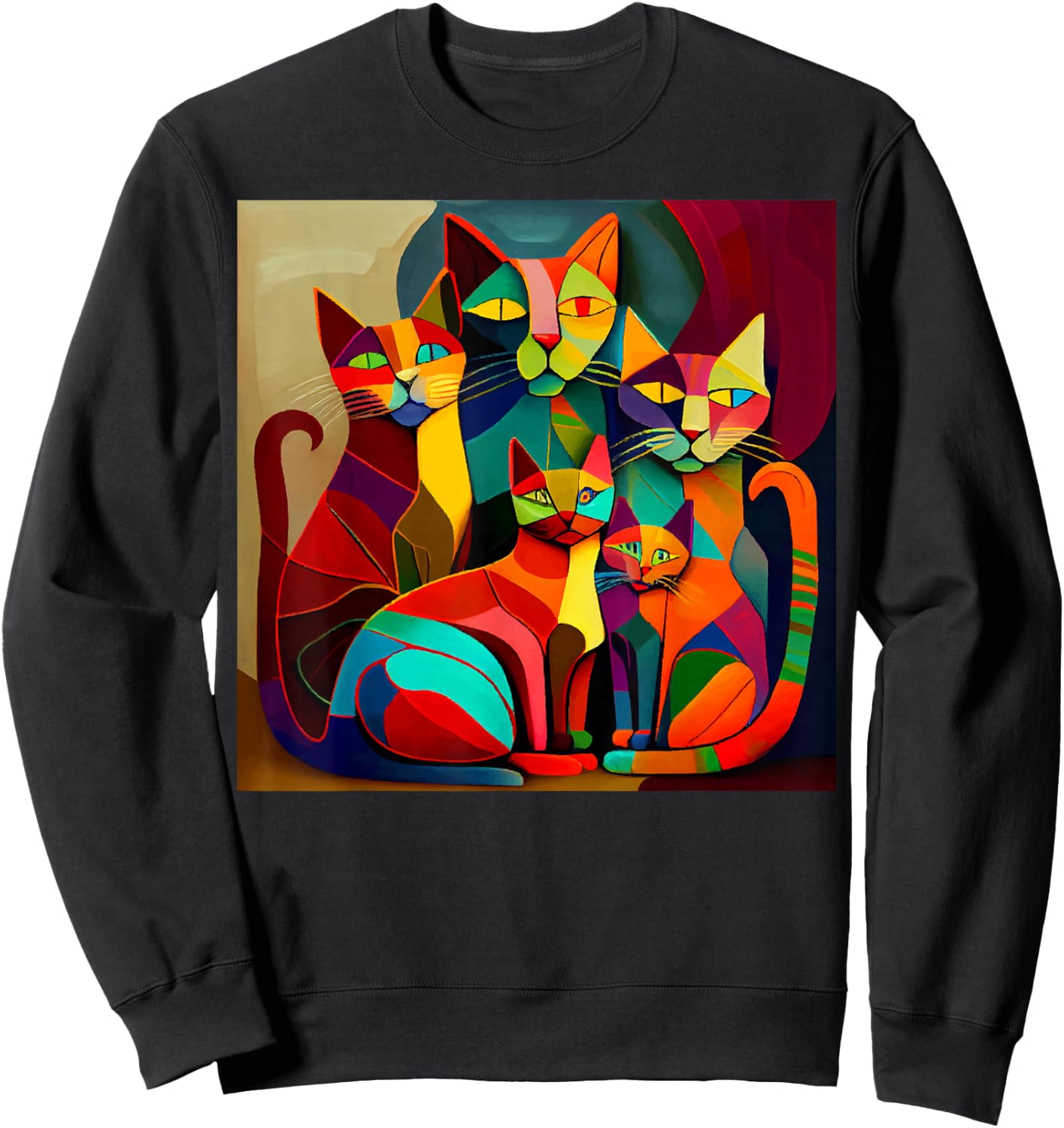 Abstract Colorful Woman Picatsso Cat Designs Sweatshirt - Sweatshirt | Black