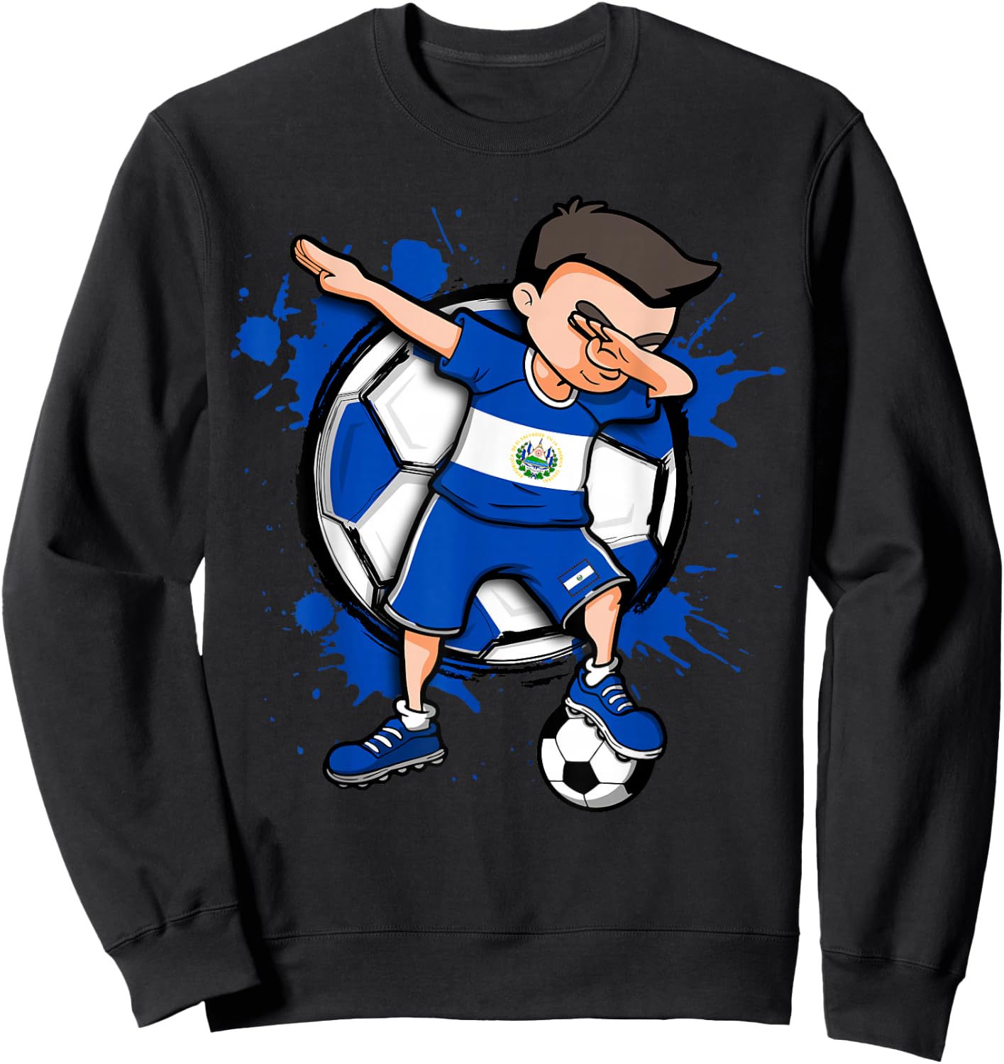 Dabbing Soccer Boy El Salvador Football Lovers Jersey Flag Sweatshirt - Sweatshirt | Black