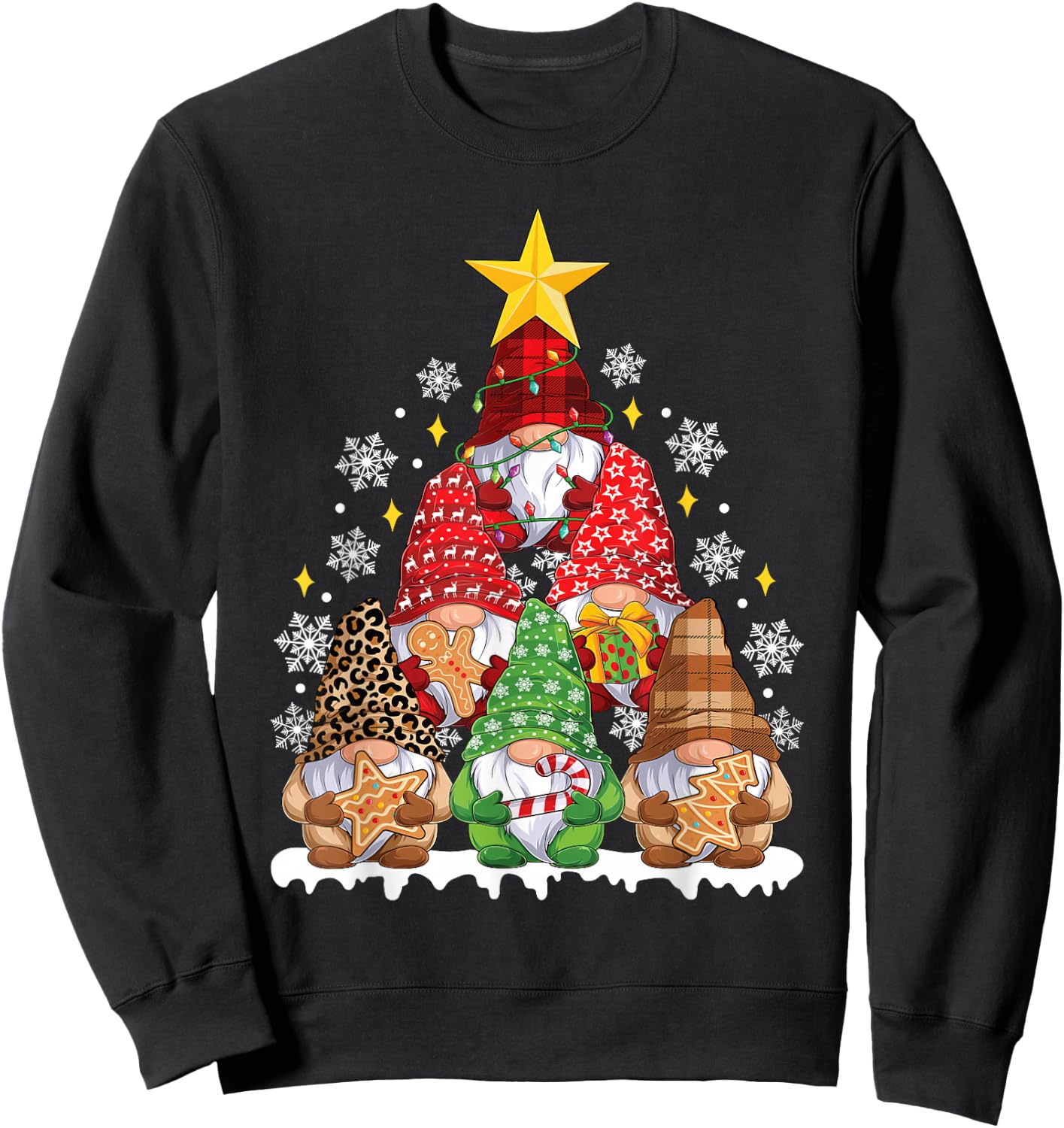 Funny Xmas Gnome Christmas Tree Men Women Kids Sweatshirt - Sweatshirt | Black