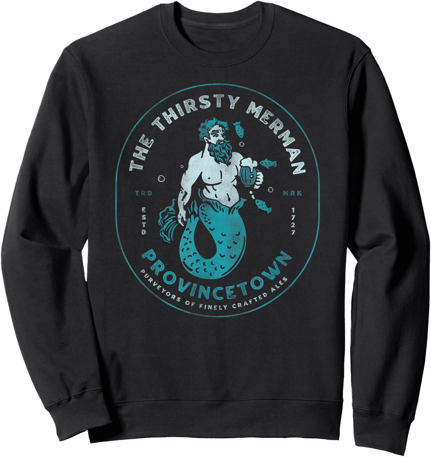 Funny Bearded Mermaid Drinking Beer Ptown Cape Cod Bar Party Sweatshirt - Sweatshirt | Black