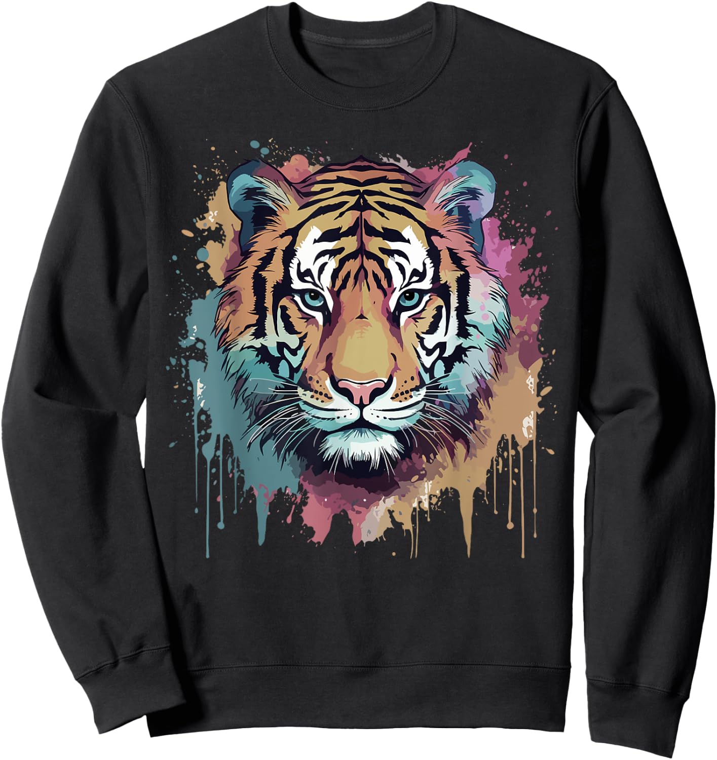 Tiger Art Portrait Big Cat Lover Retro Vintage Girls Graphic Sweatshirt - Sweatshirt | Black