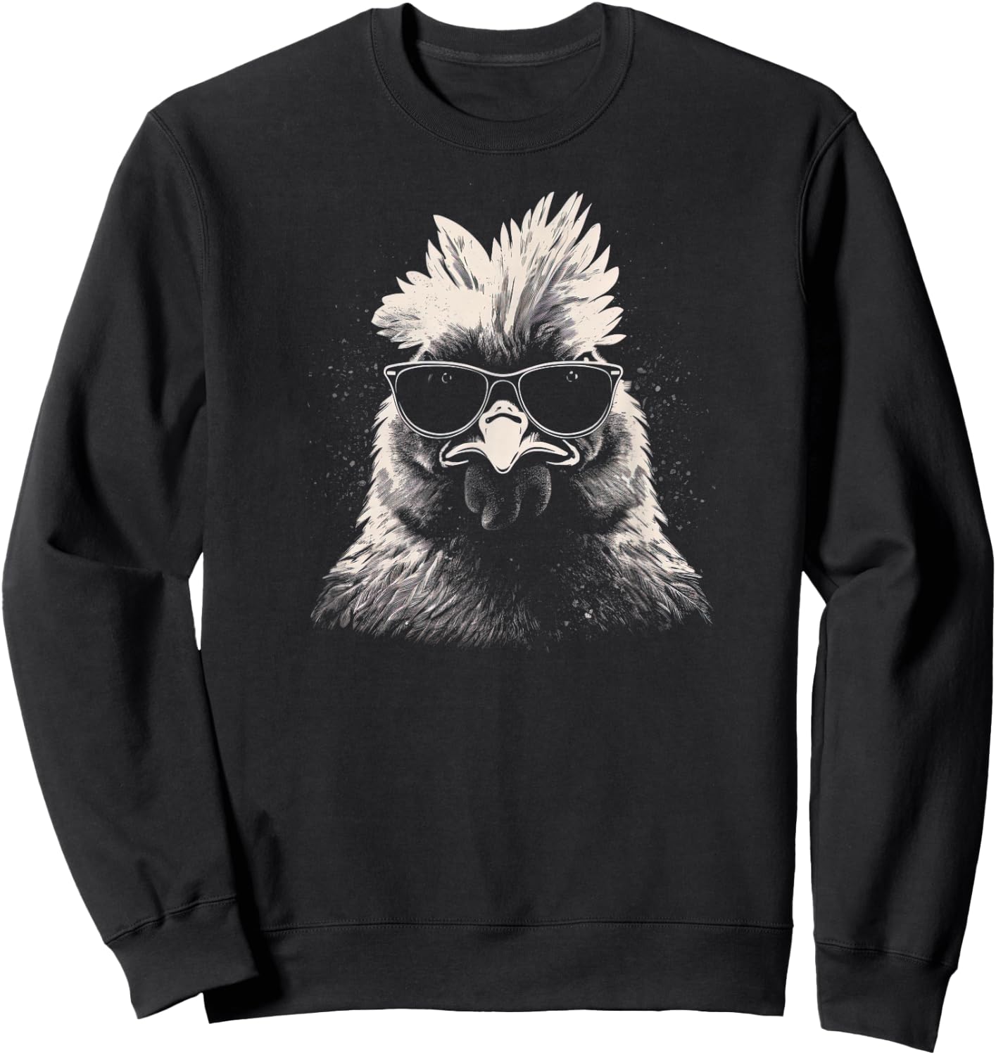 Cool Chicken With Sunglasses Sketch Punk Stencil Rooster Sweatshirt - Sweatshirt | Black