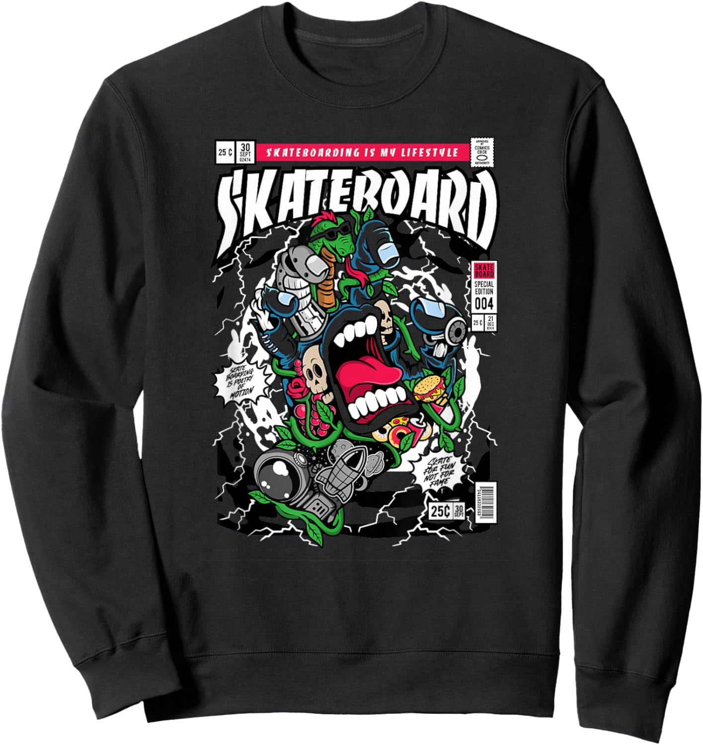 Funny Skateboard Hand Funny Hand Screaming Skateboard 80s Sweatshirt - Sweatshirt | Black