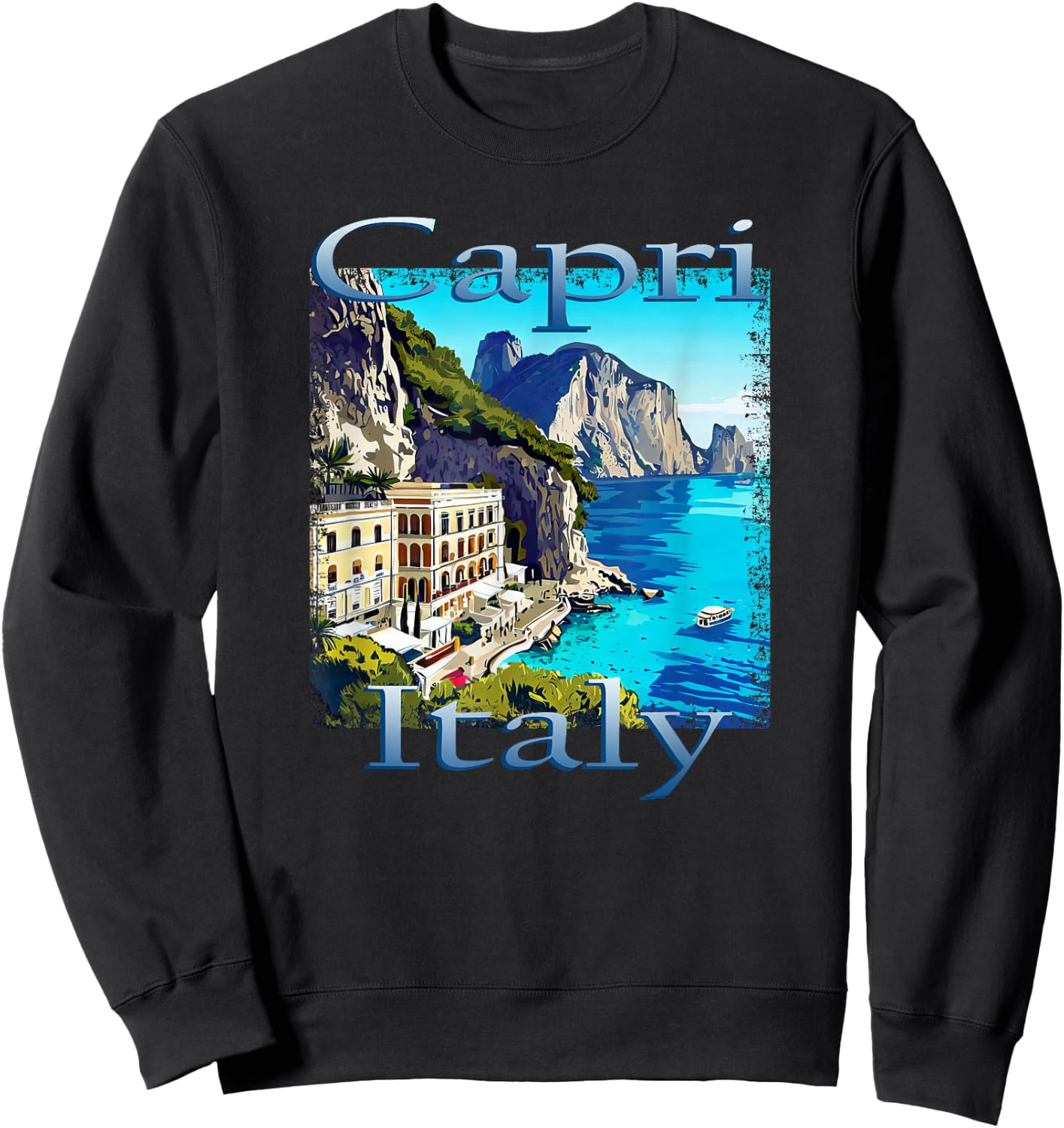 Capri Italy Grunge Style Design Sweatshirt - Sweatshirt | Black