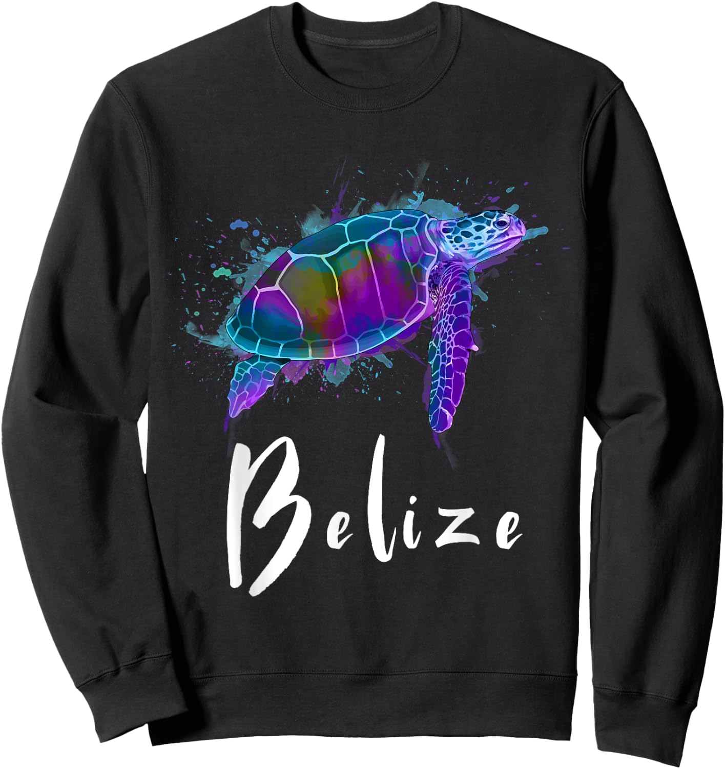 Belize Watercolor Sea Turtle Souvenir Sweatshirt - Sweatshirt | Black