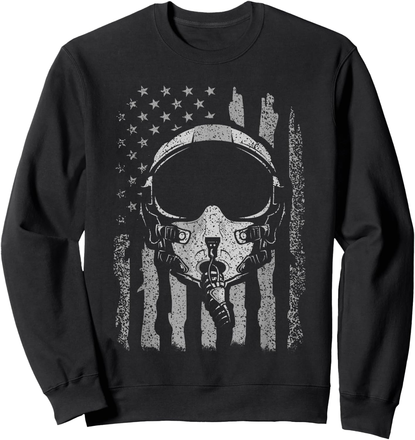 Jet Helmet Pilot Helmet American Flag Sweatshirt - Sweatshirt | Black
