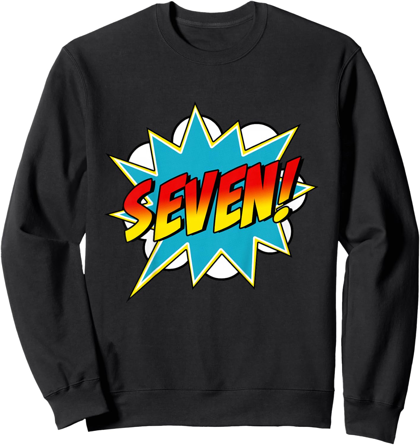 Seven! 7th Birthday Superhero Boys 7 Years Old Comic Book Sweatshirt - Sweatshirt | Black
