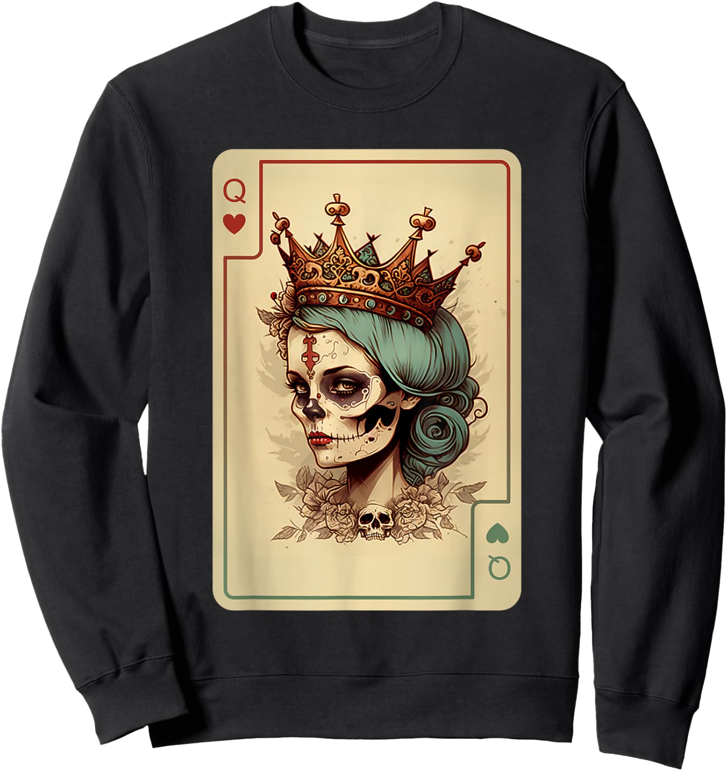 Queen of Hearts Gothic Card Game Creepy Poker Halloween Sweatshirt - Sweatshirt | Black