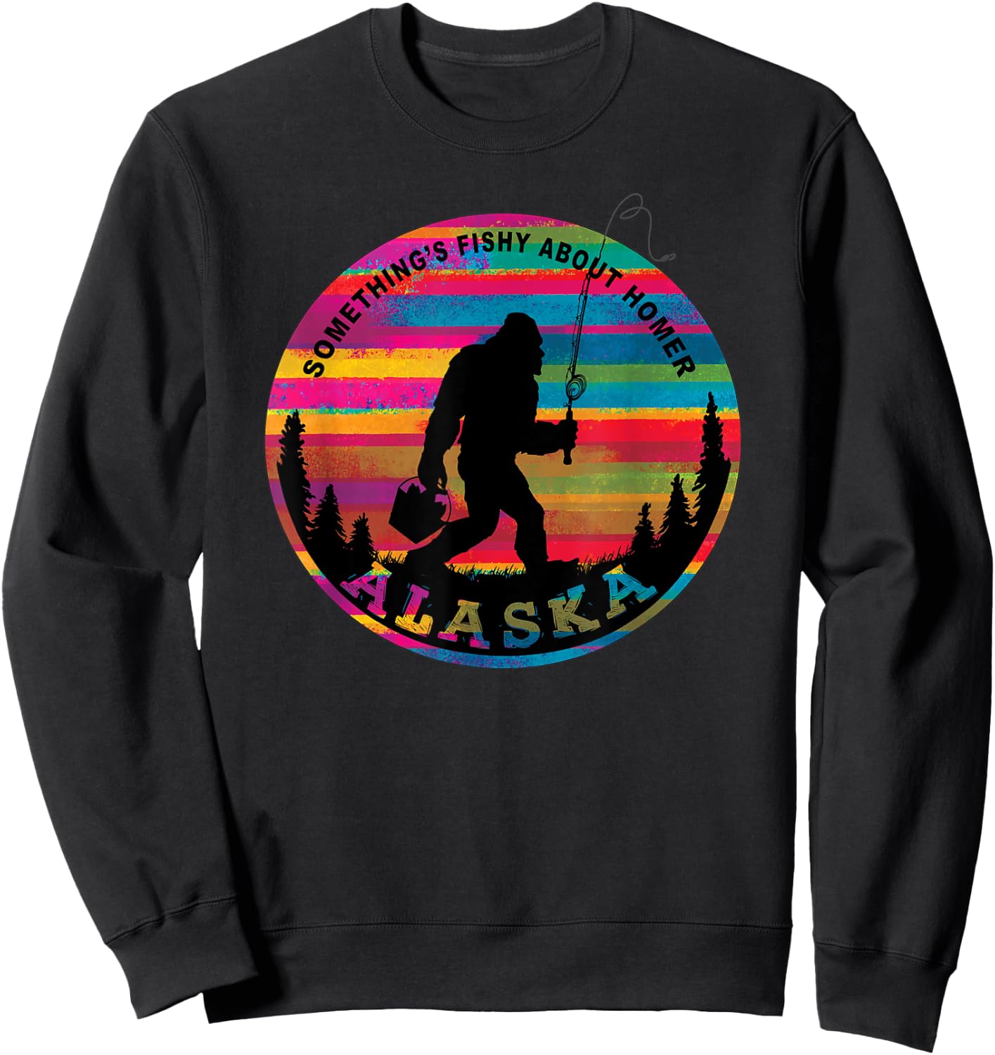 Homer Alaska Sasquatch Fishing Kenai Peninsula Borough Sweatshirt - Sweatshirt | Black